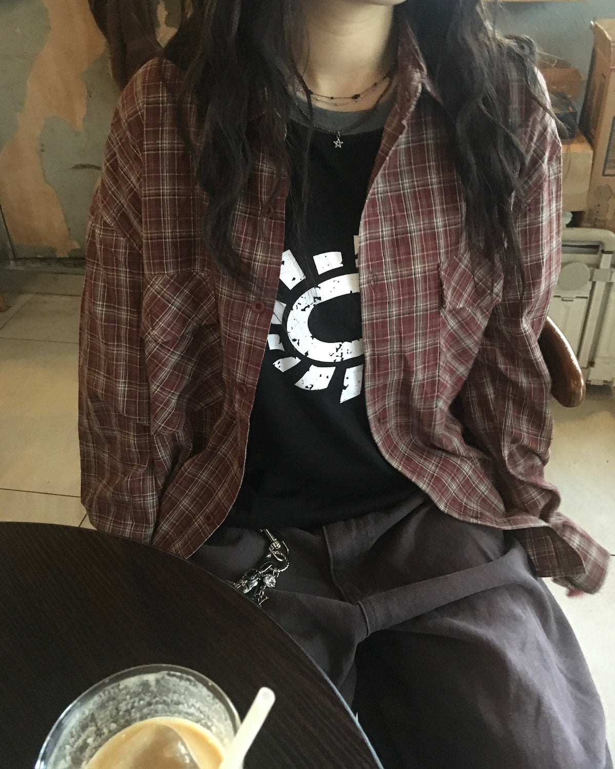 double pocket checked shirt (red)