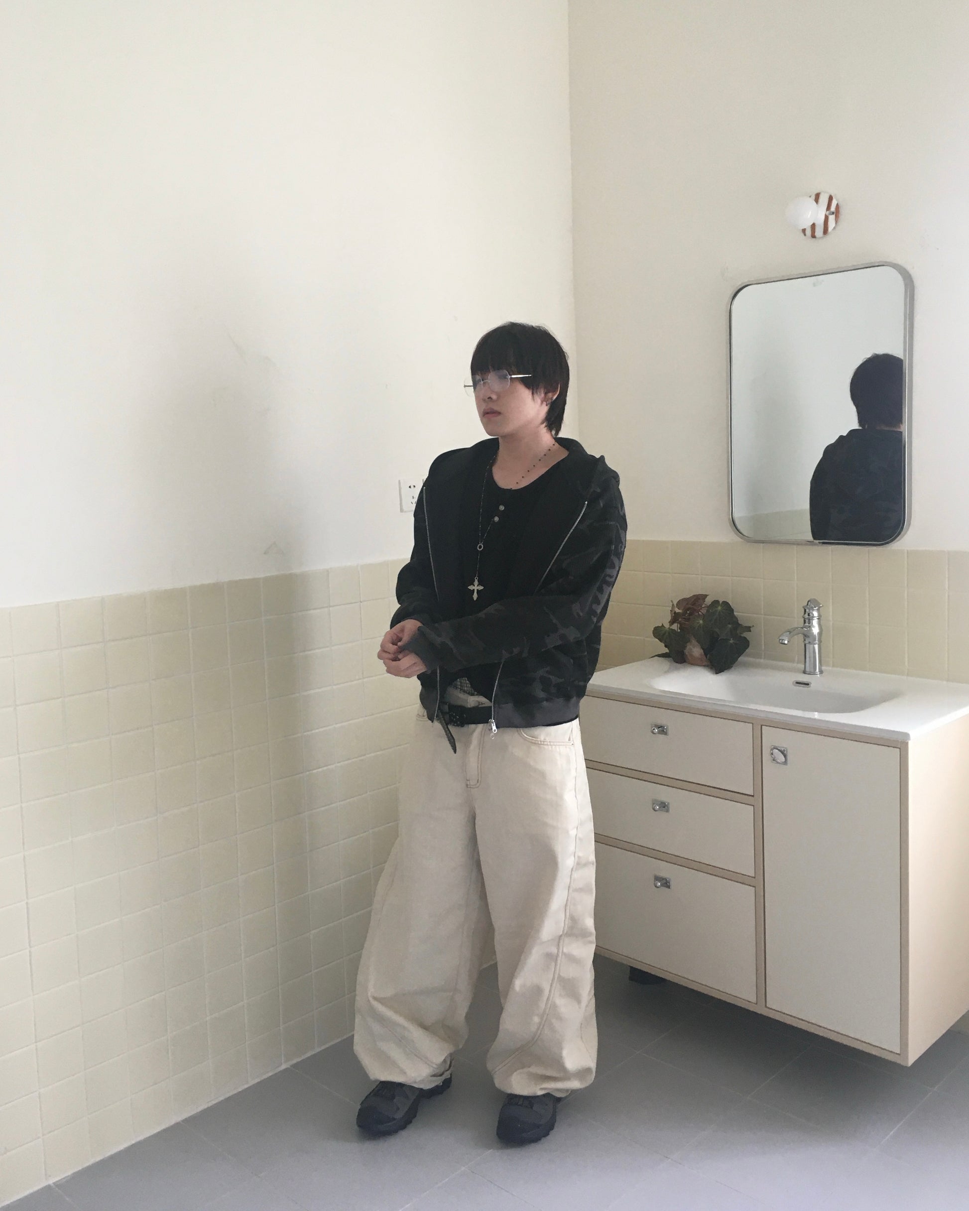 stitch pocket pants (cream)