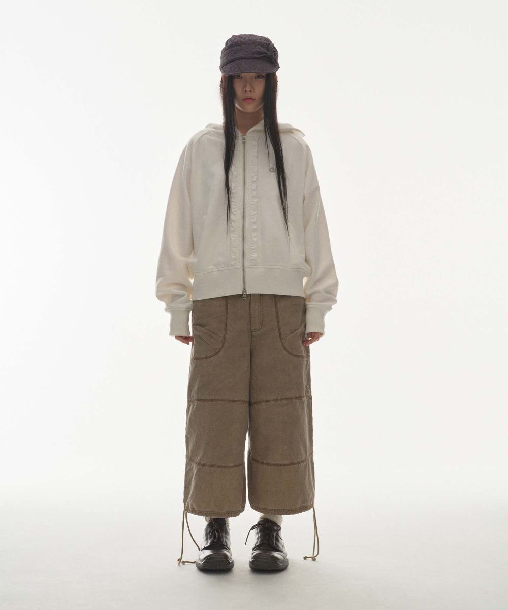 ✪【𝘱𝘳𝘦-𝘰𝘳𝘥𝘦𝘳】coyseio ruffle lace hood zip-up (white)