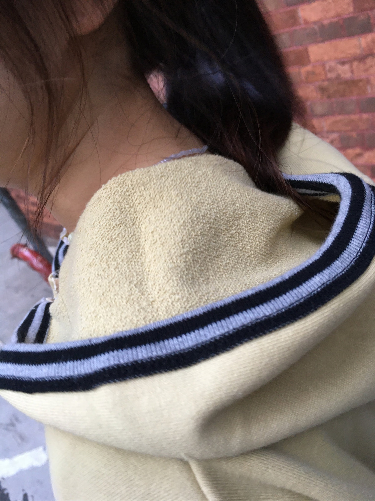 stripe trim hoodie zip up (yellow)