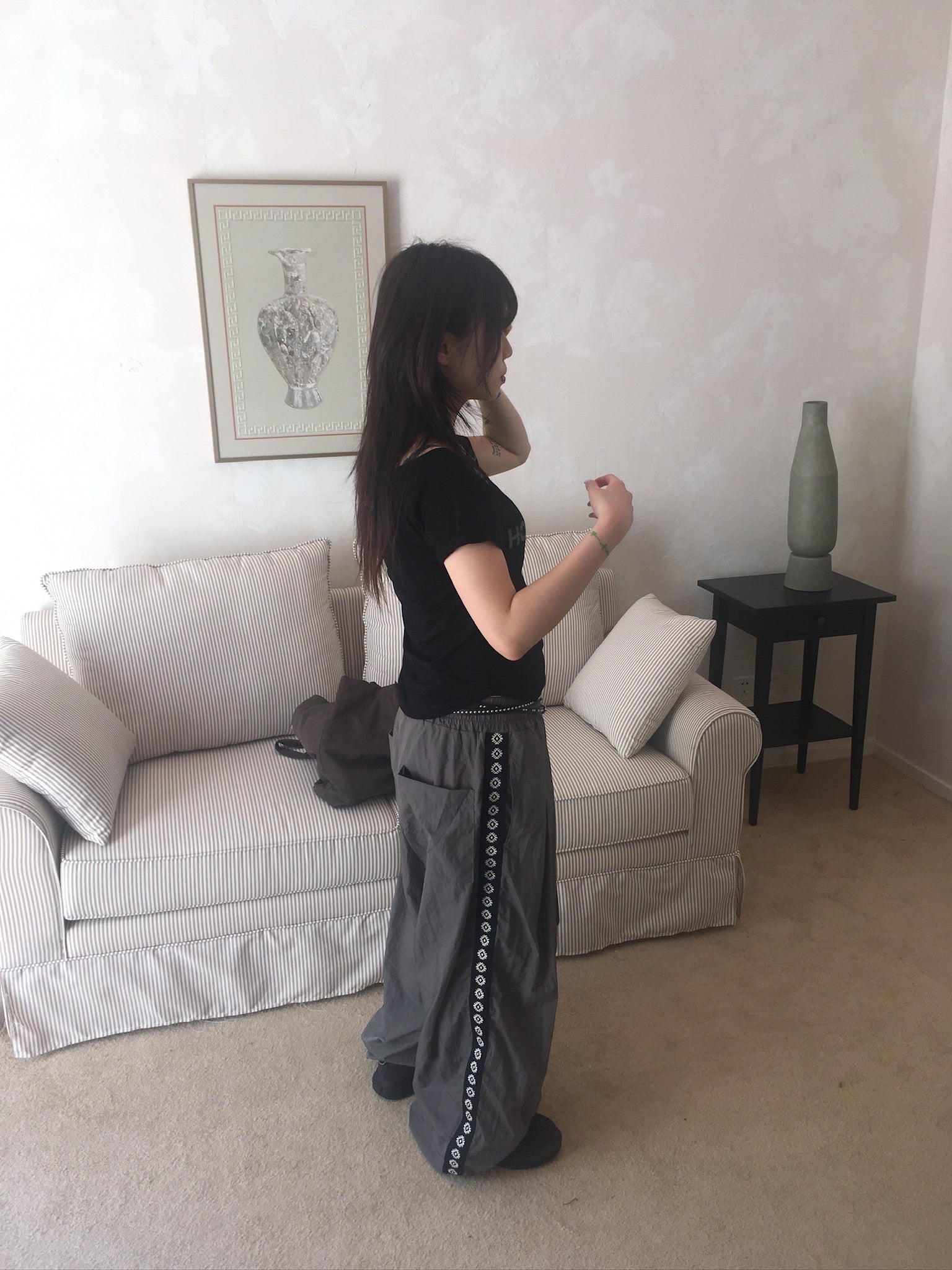 side sun nylon pants (grey)
