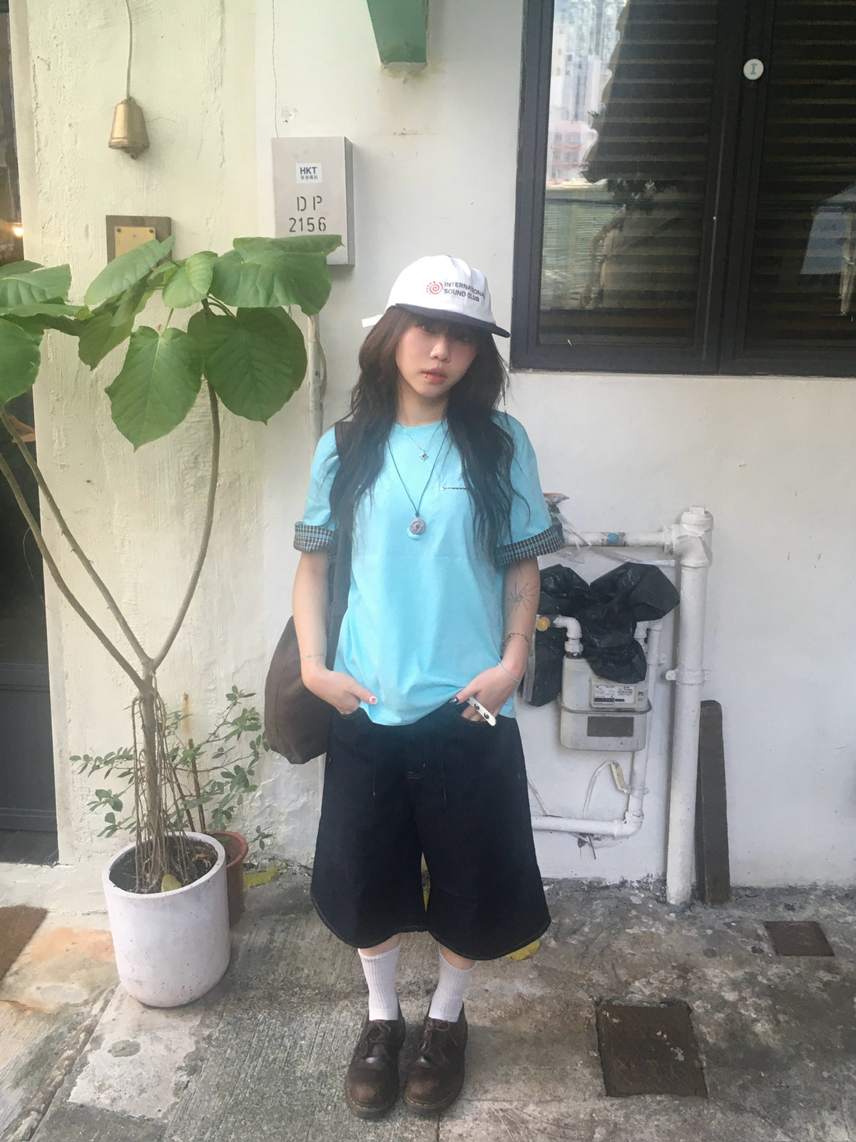 check roll-up pocket tee (mint)