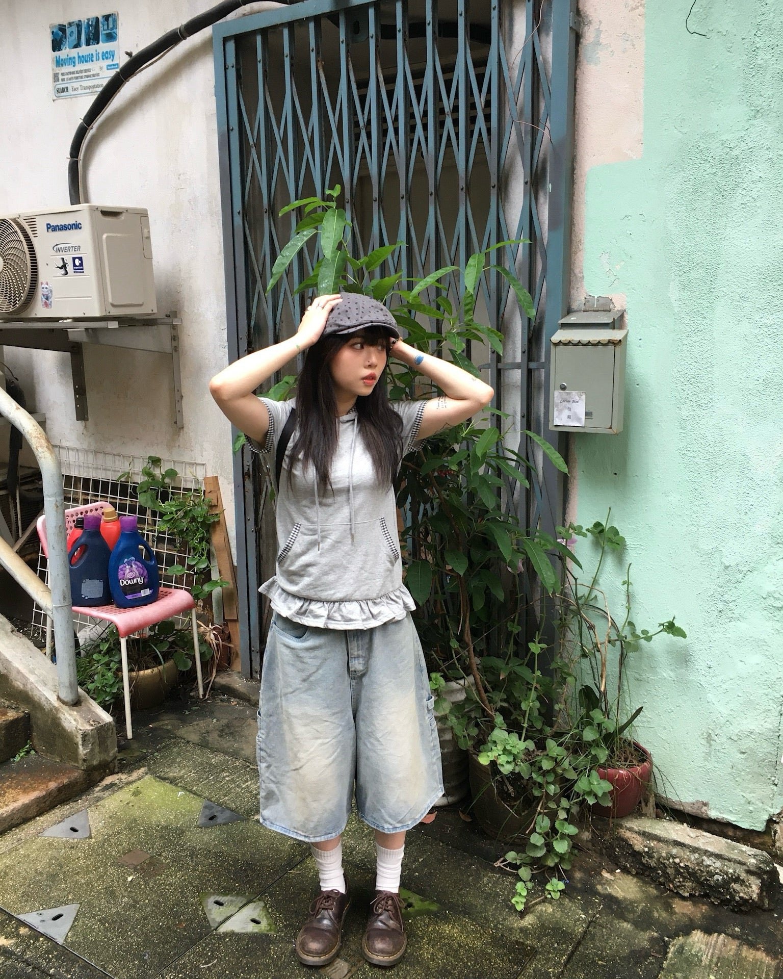 washed bermuda cargo jeans (blue)