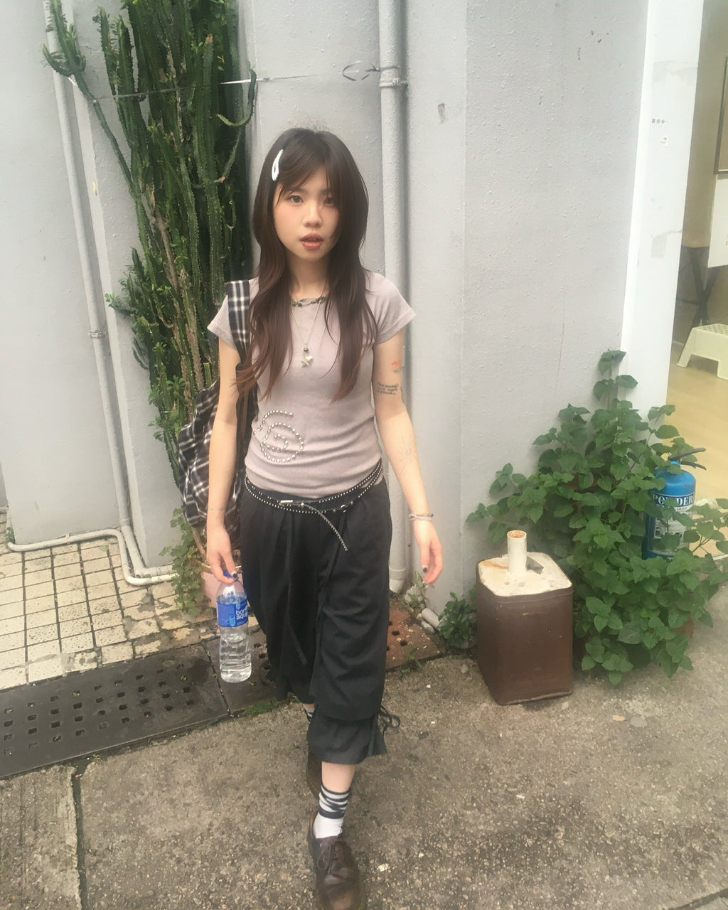 ruffle banding half pants (black)