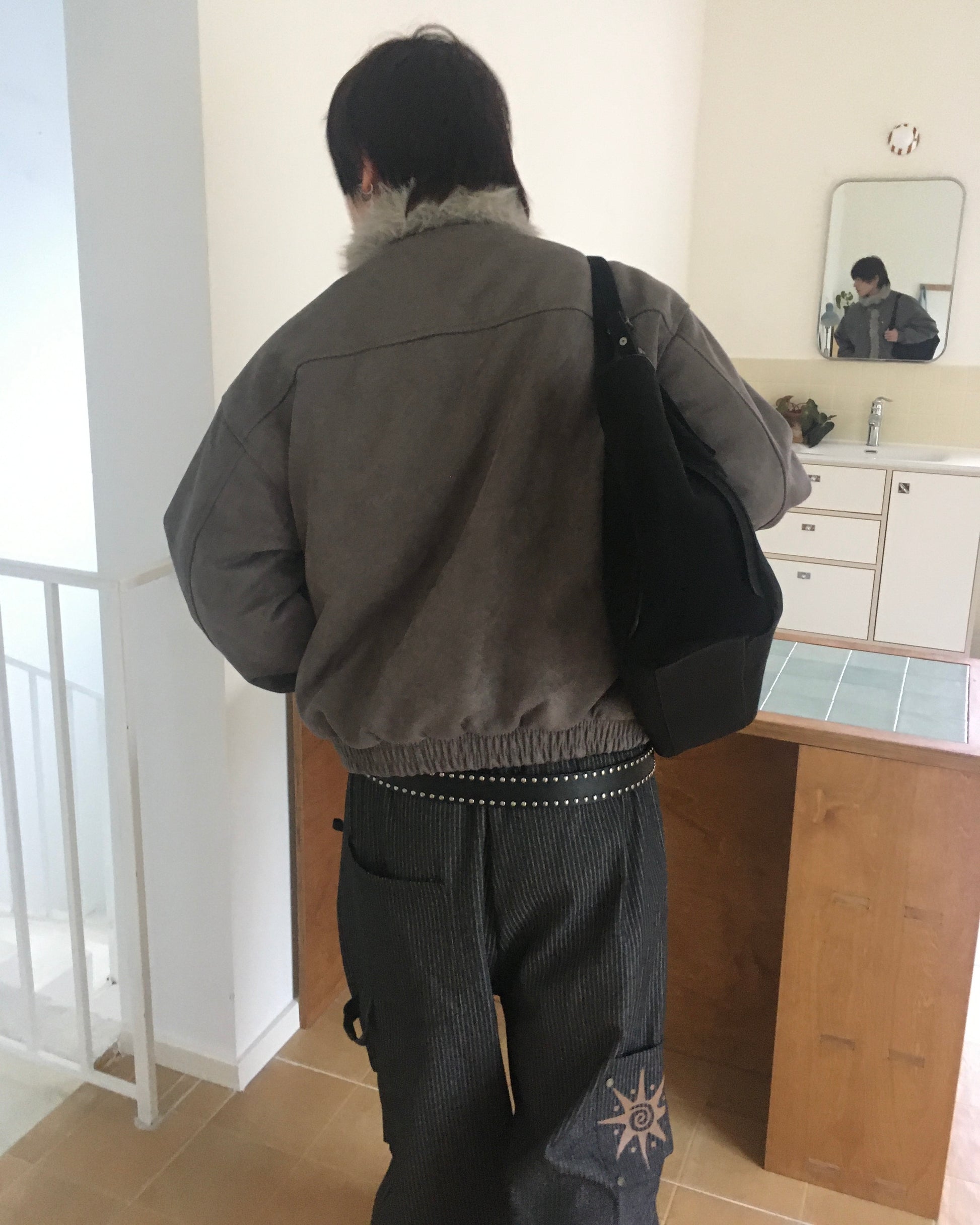 fur collar jacket (charcoal)