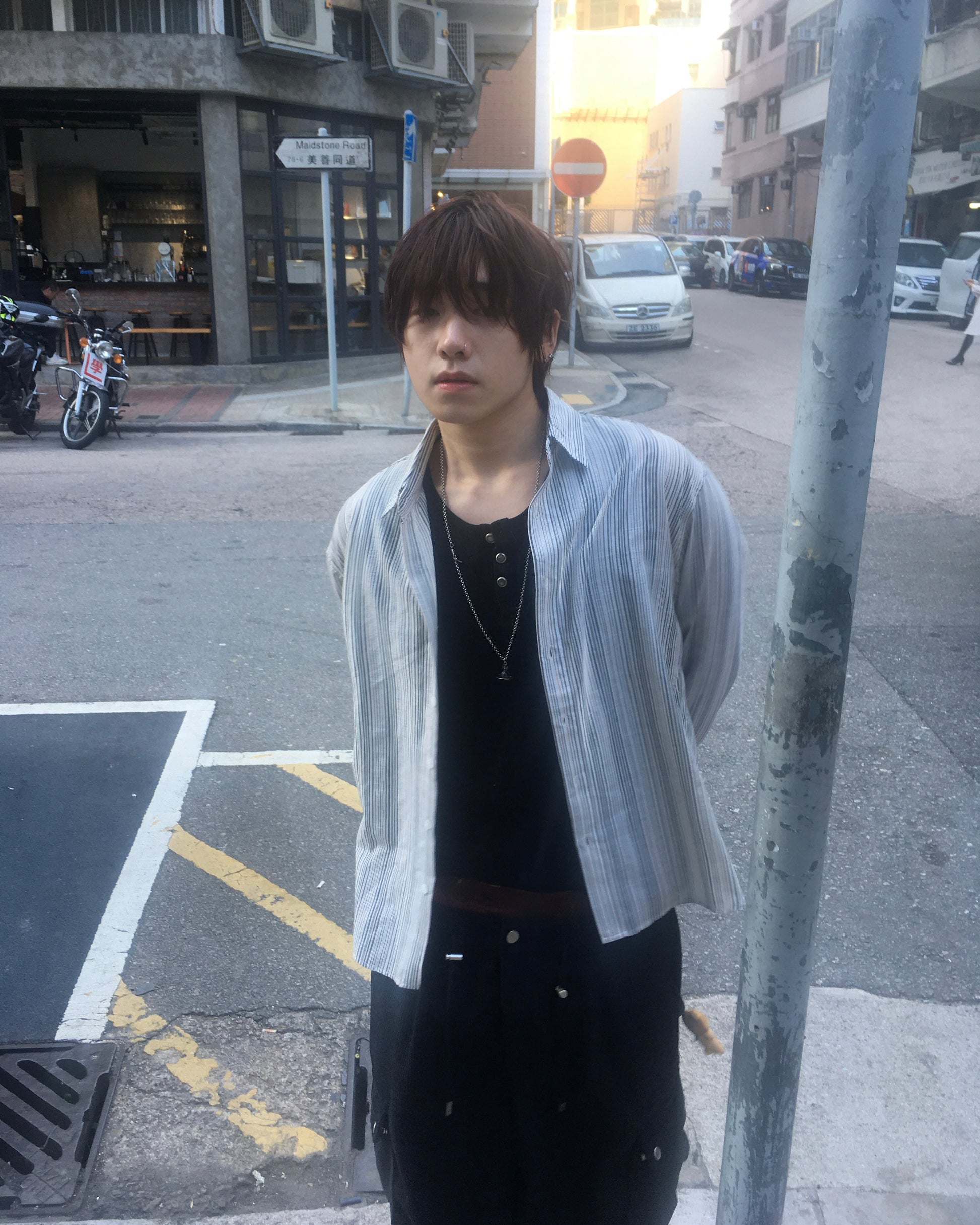 striped crop shirt (beige)