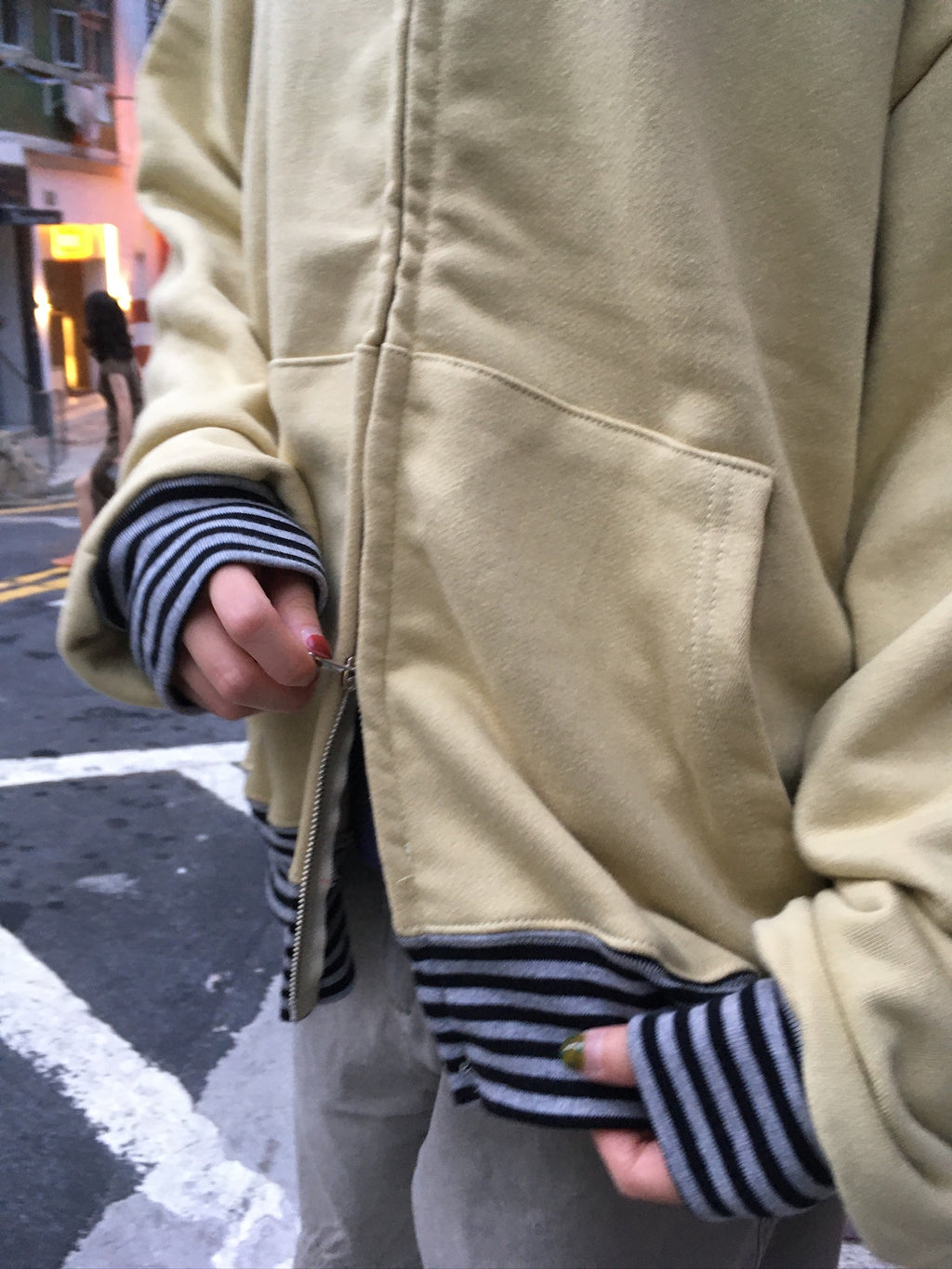 stripe trim hoodie zip up (yellow)