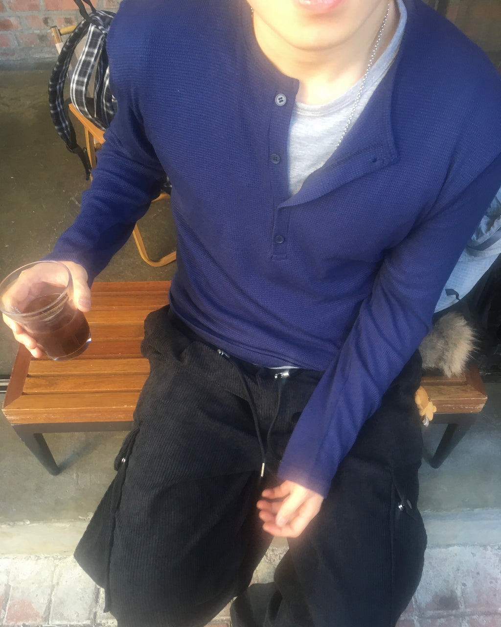 waffle henly neck shirt (navy)