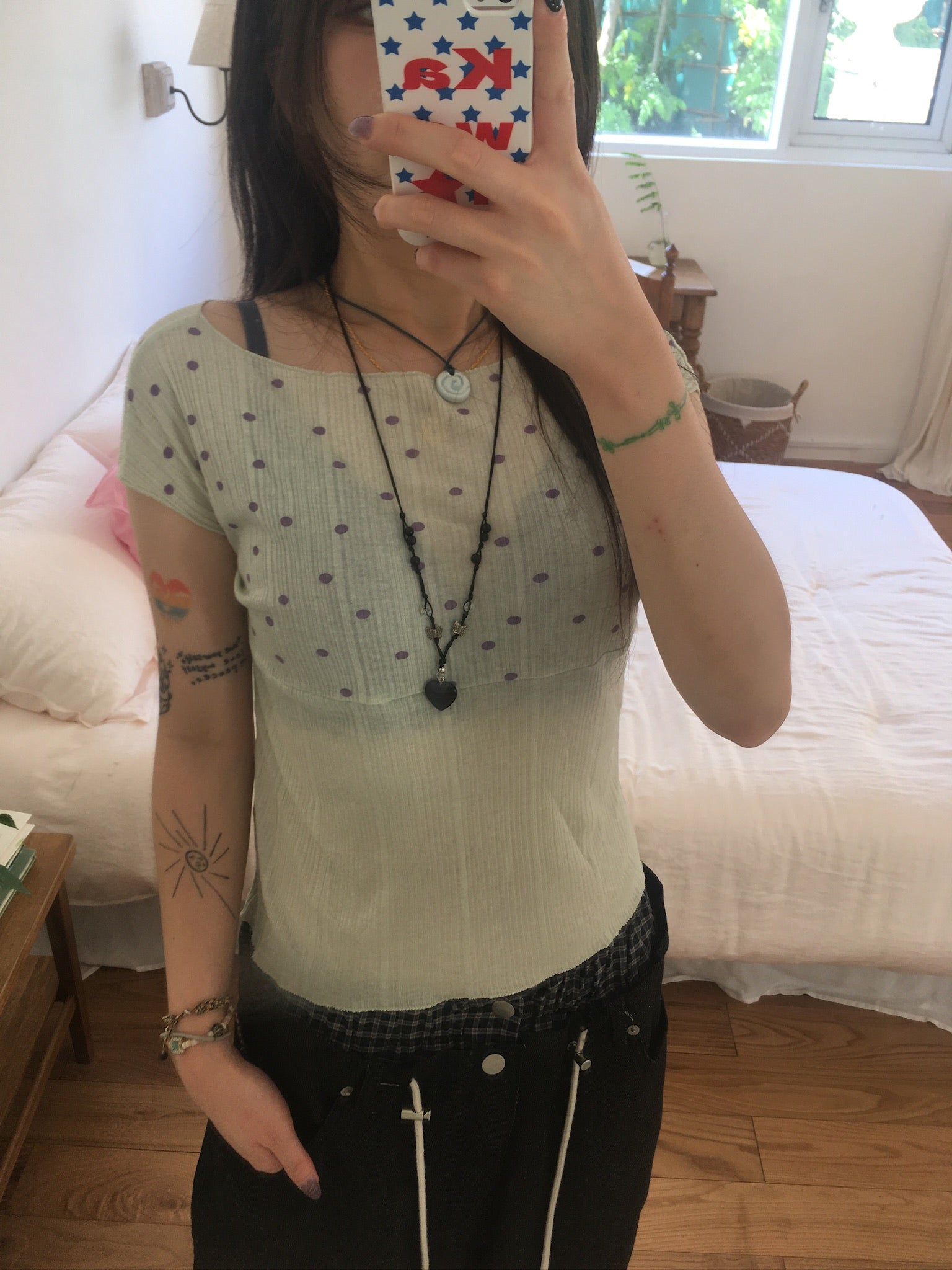 ribbed dot top (light green)