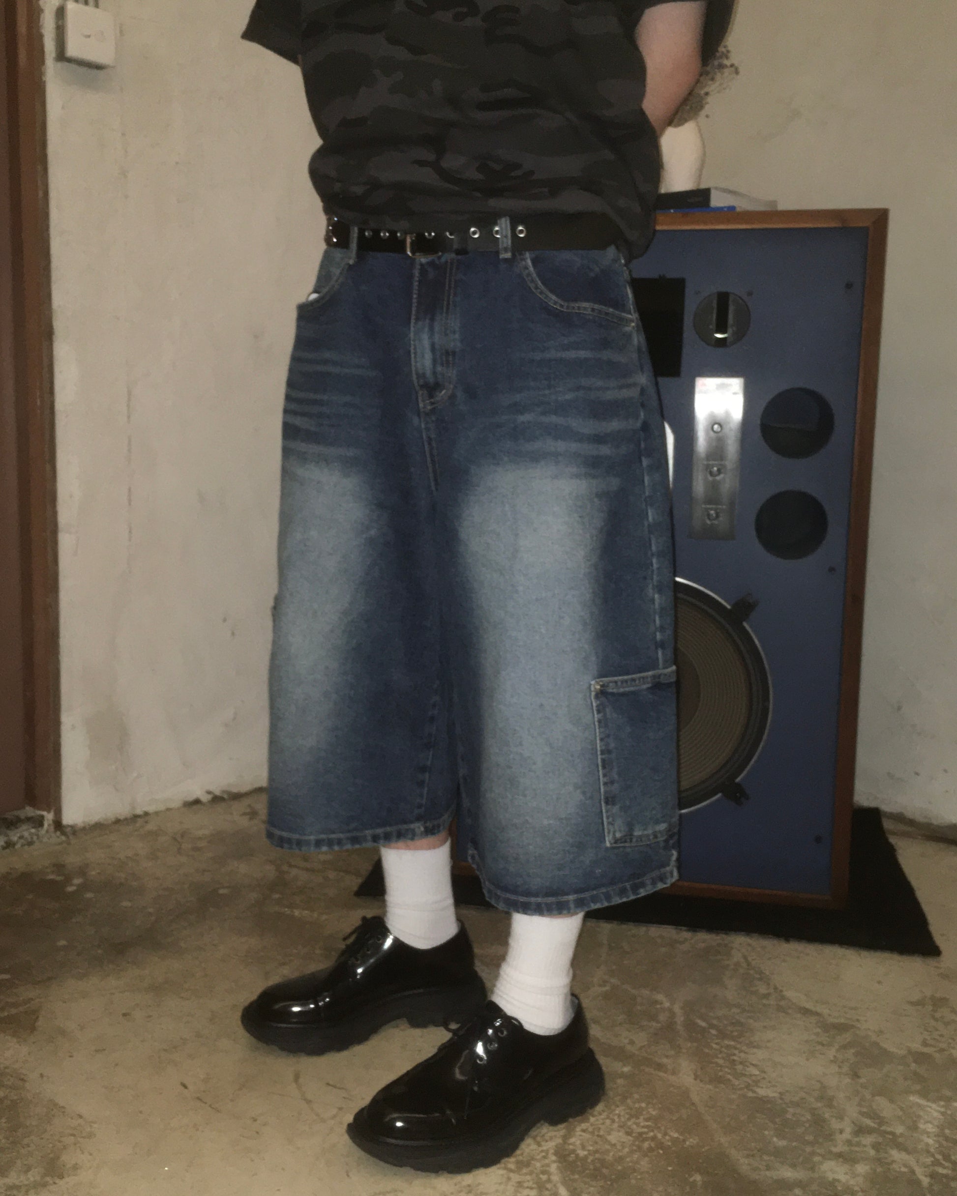 layered pocket bermuda jeans (blue)