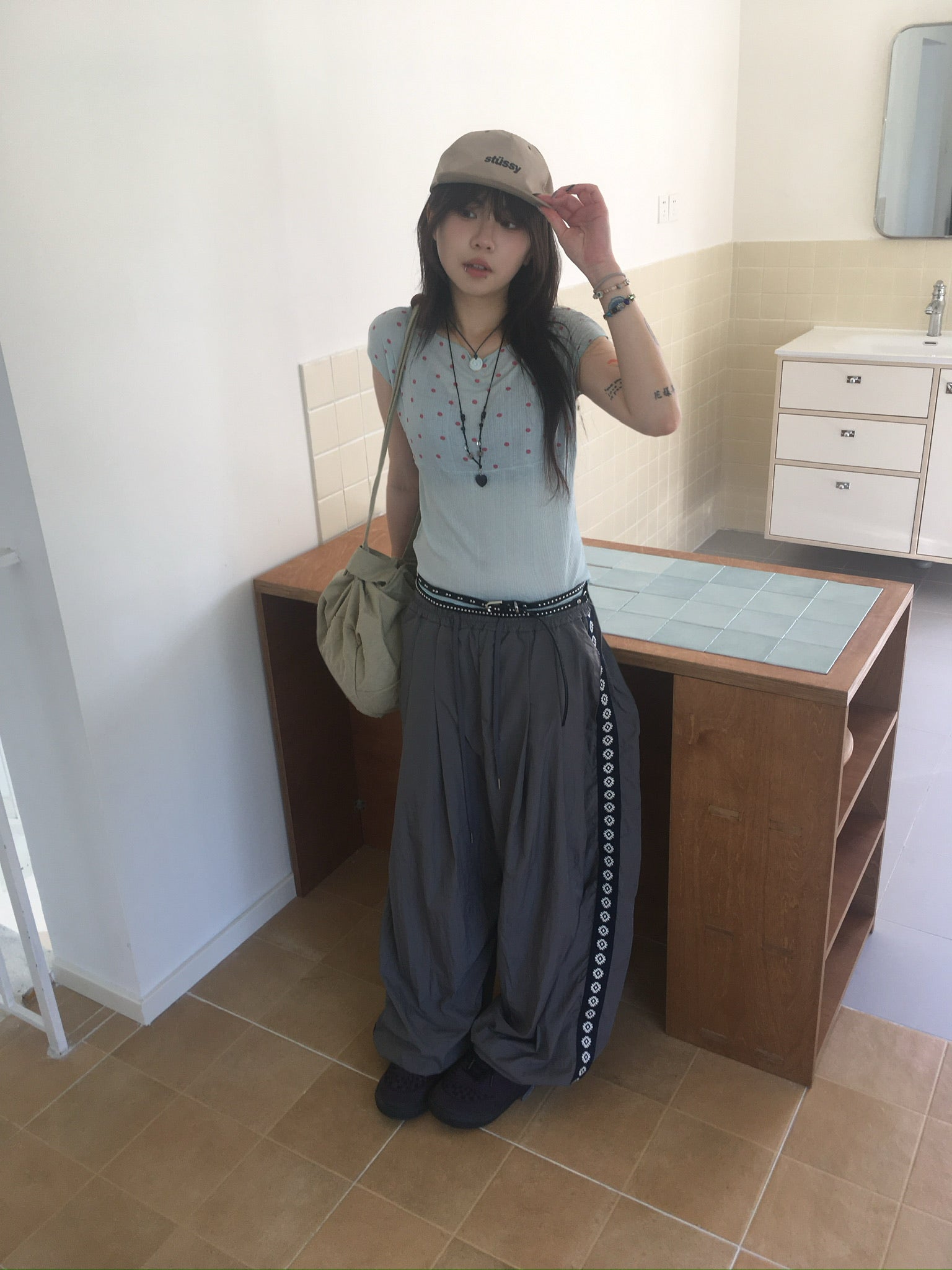 side sun nylon pants (grey)