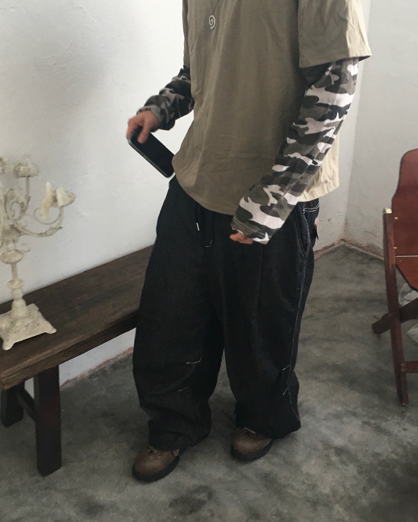 camo crop layered tee (beige)
