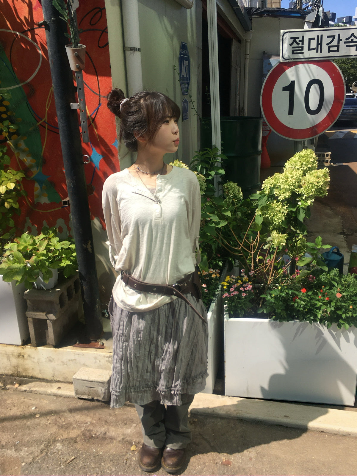 vintage wrinkle frill dress (brown)