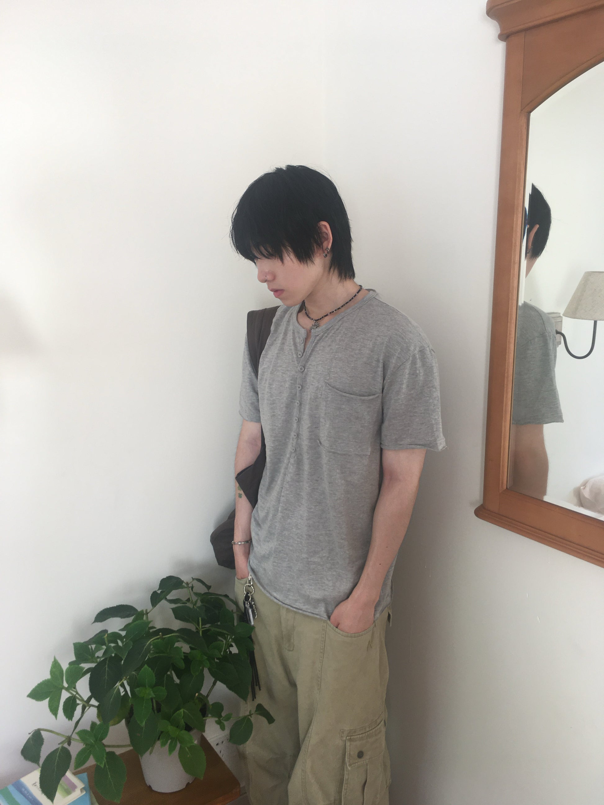 henley button tee (grey)