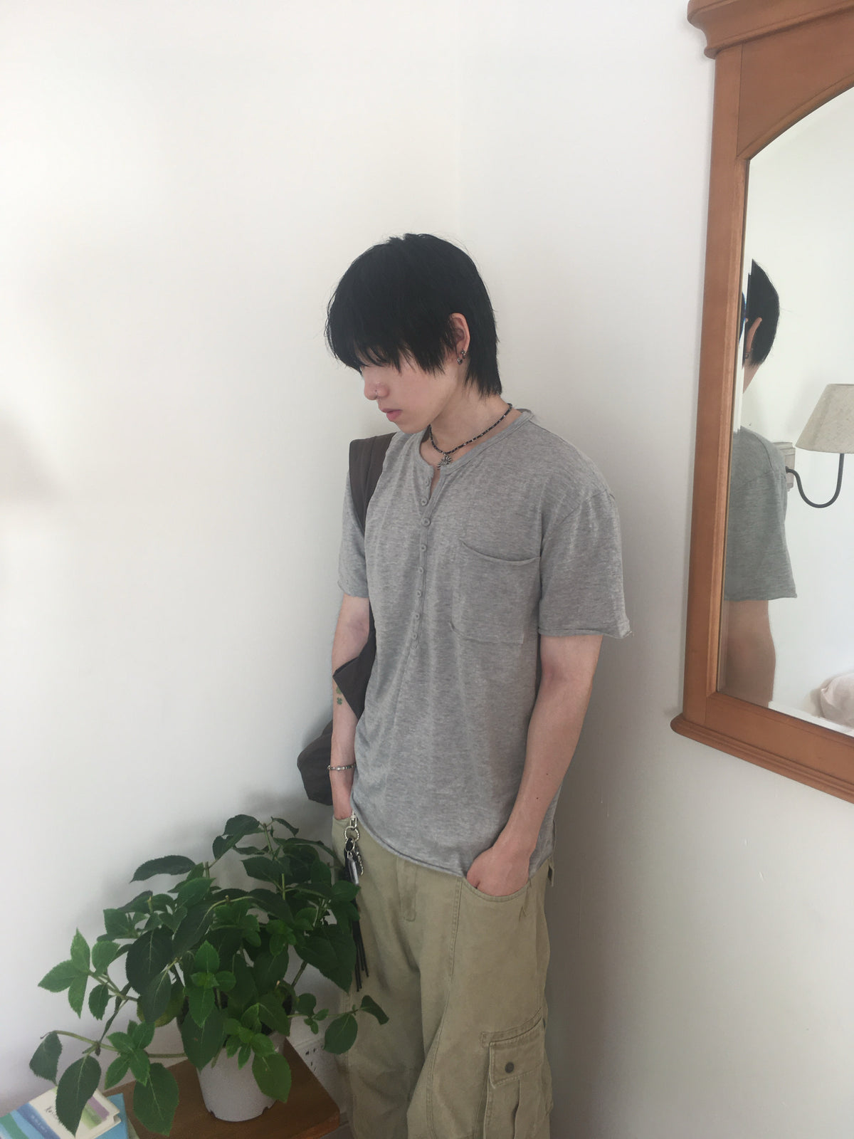 henley button tee (grey)