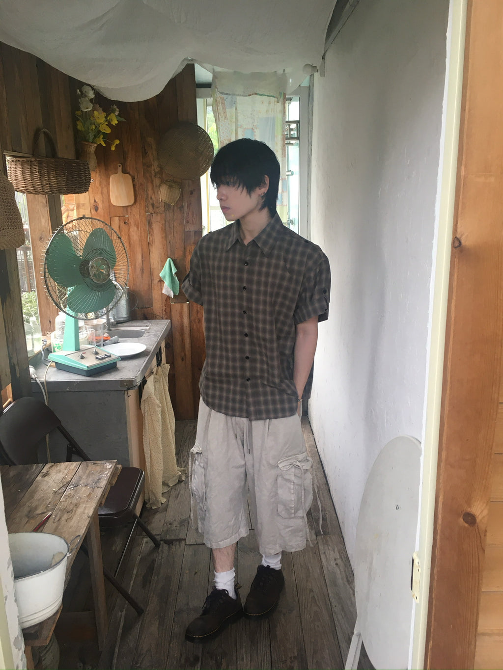 drawstring half cargo pants (beige)