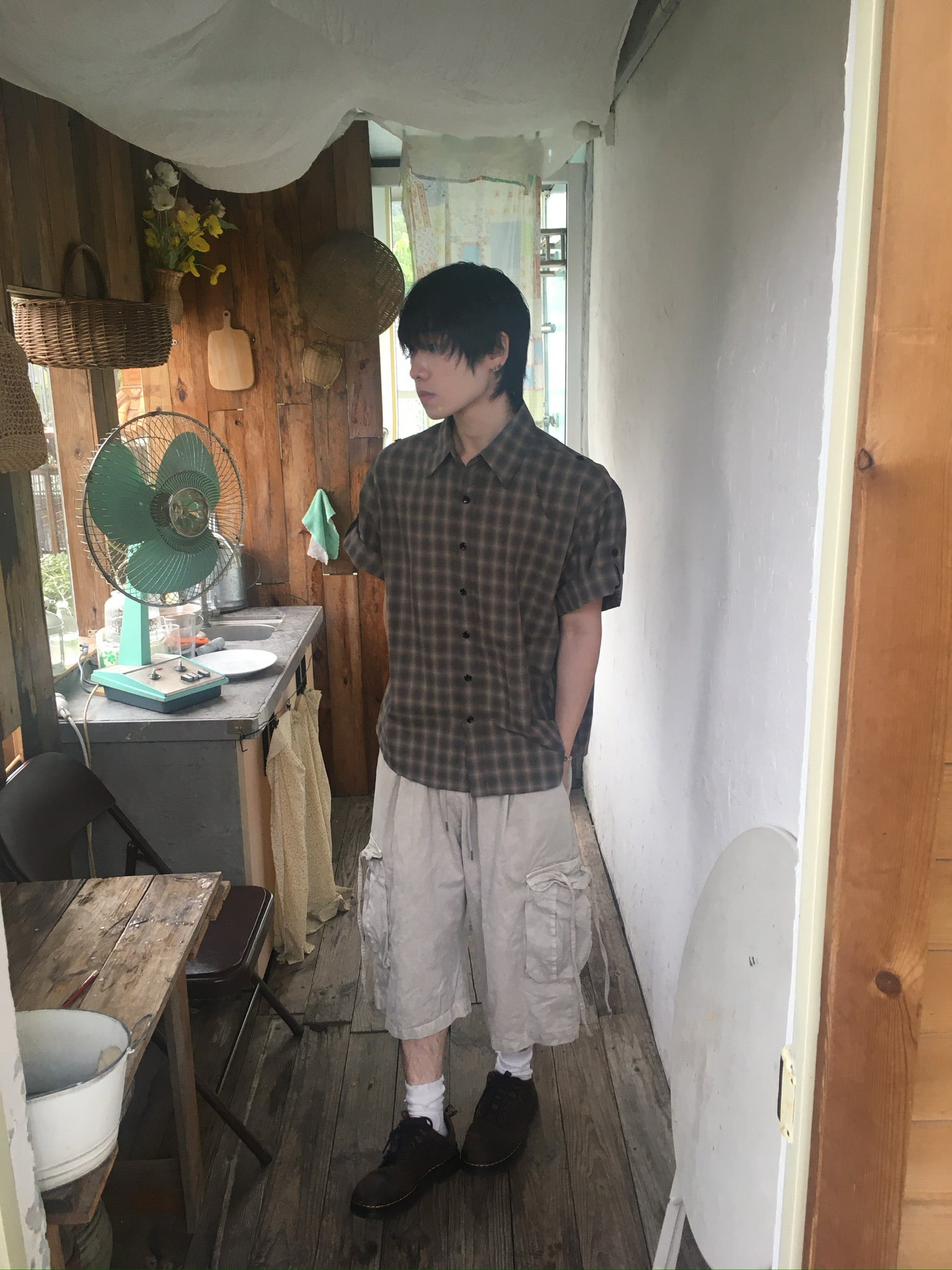 check linen shirt (charcoal)