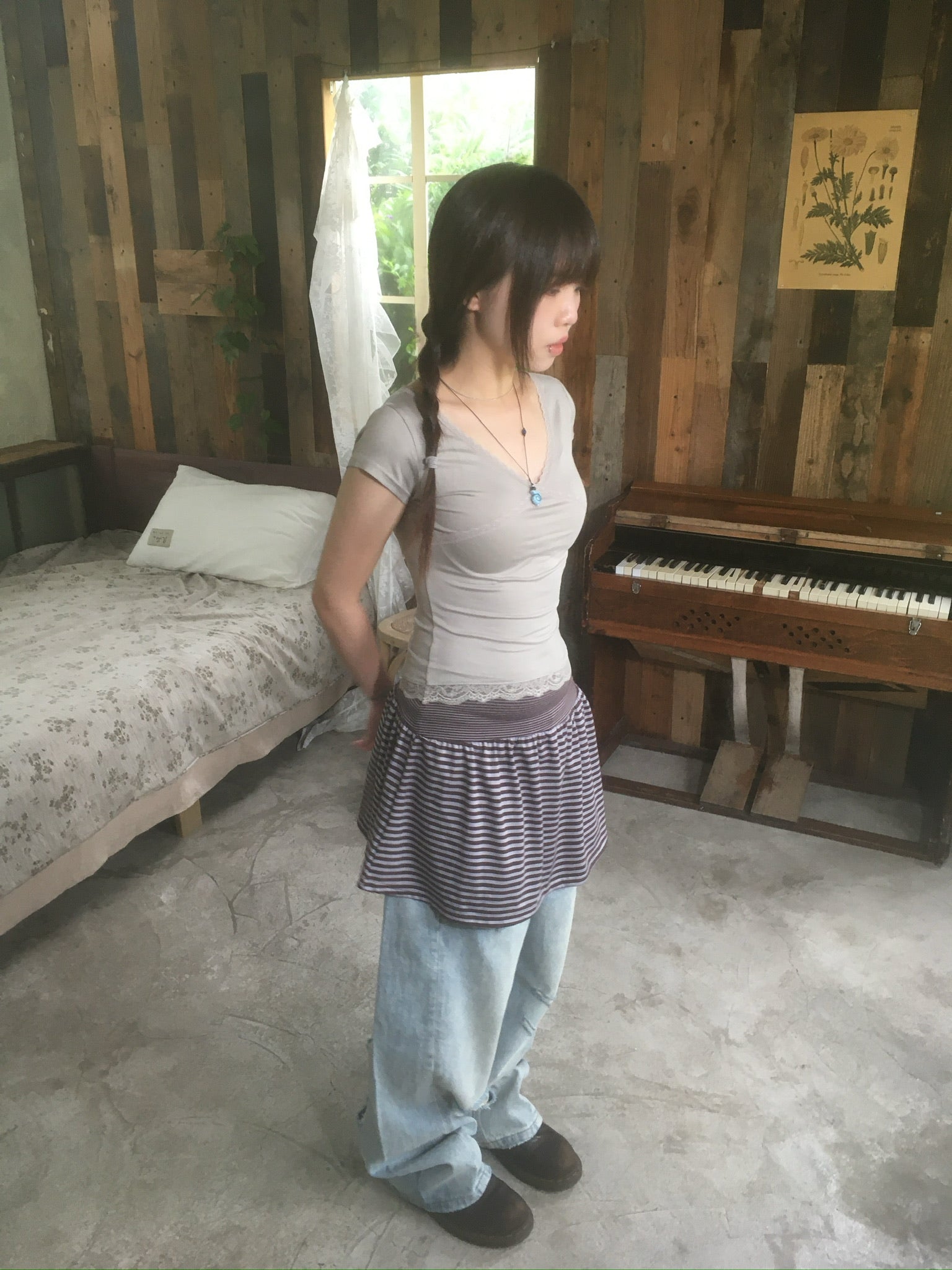 striped cotton skirt (brown)