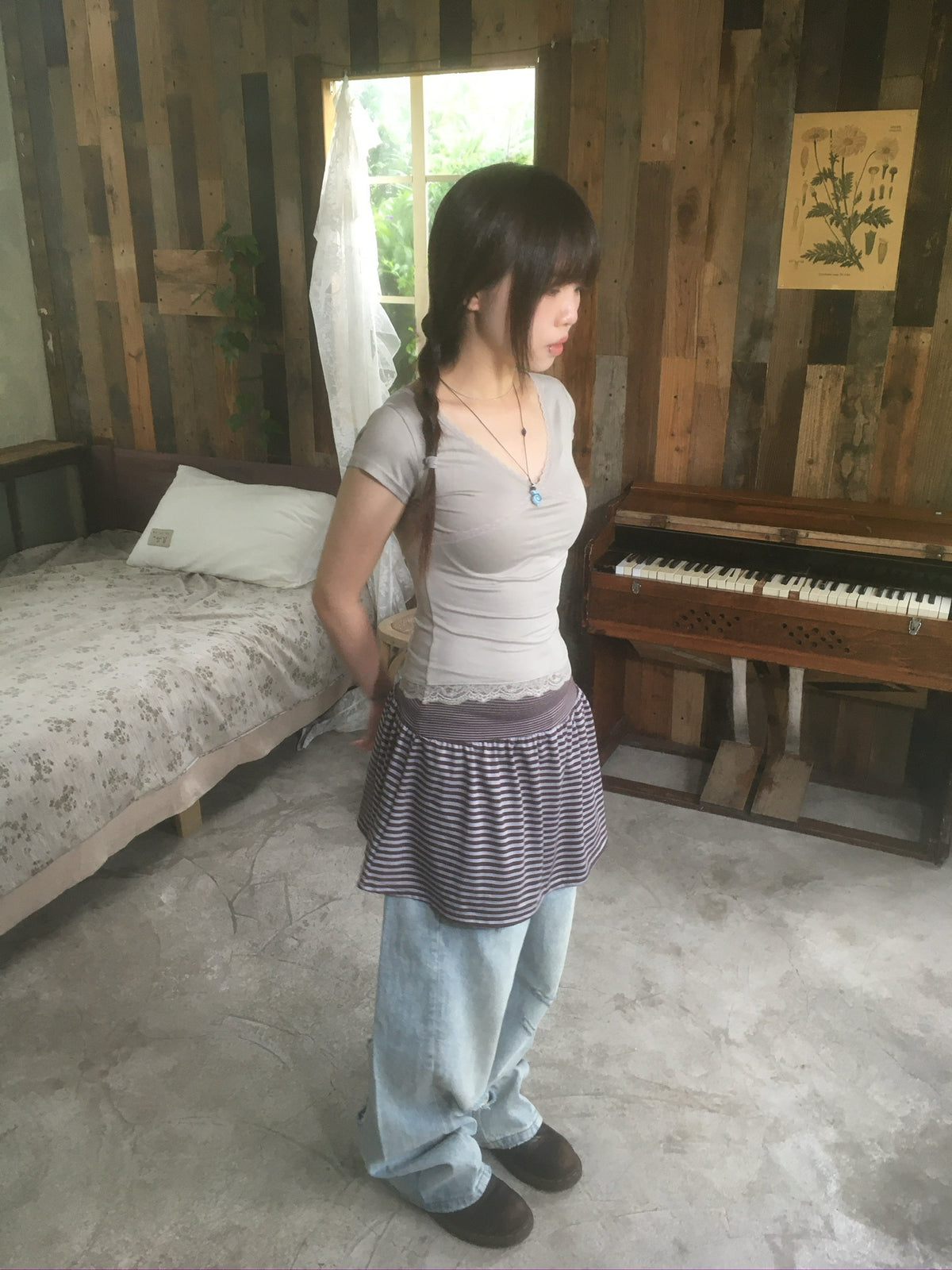 striped cotton skirt (brown)