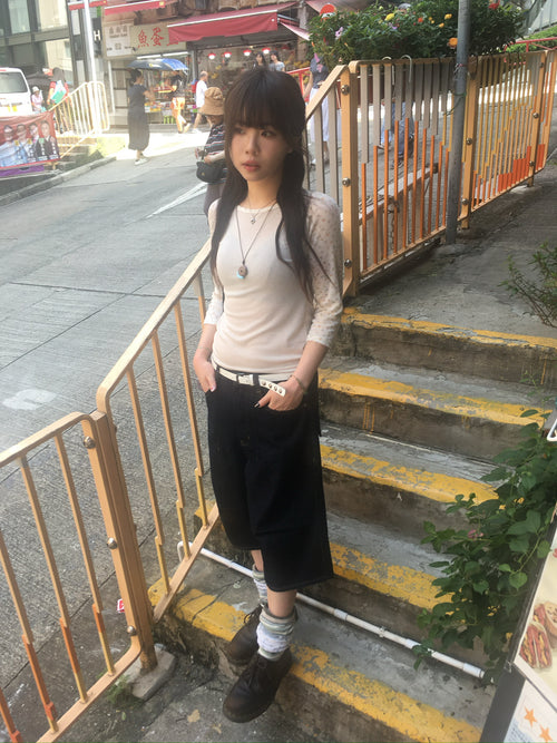 flower raglan 7 sleeve tee (cream)