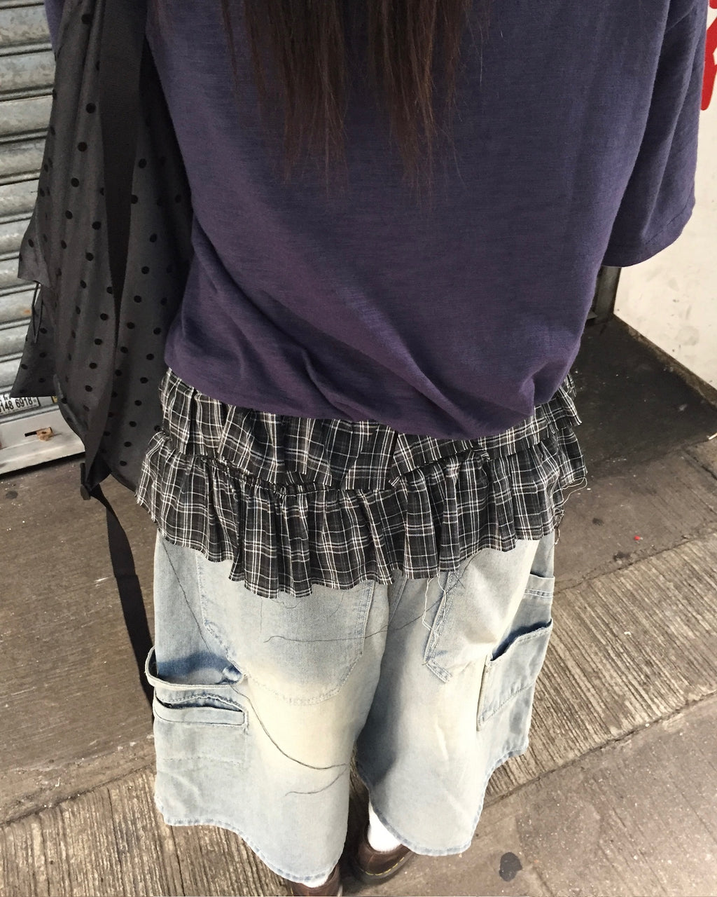 checked layer skirt (black)