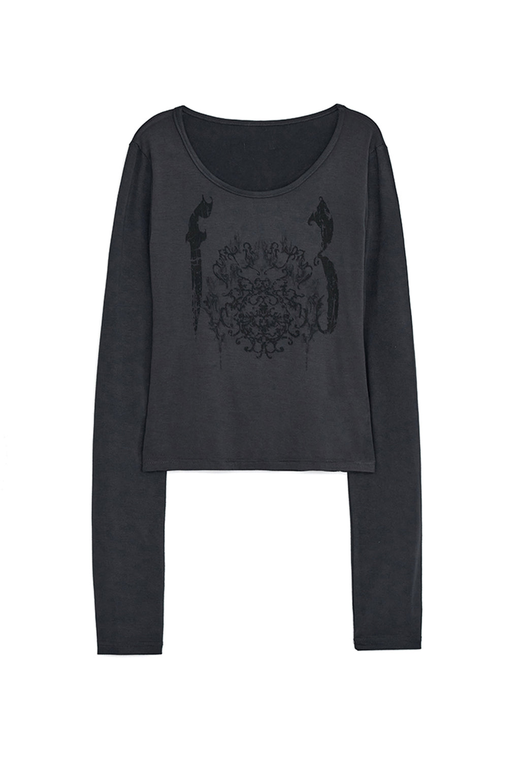 HUGYOURSKIN ORNAMENT PRINT TOP (CHARCOAL)