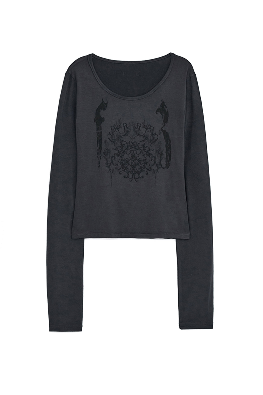 HUGYOURSKIN ORNAMENT PRINT TOP (CHARCOAL)