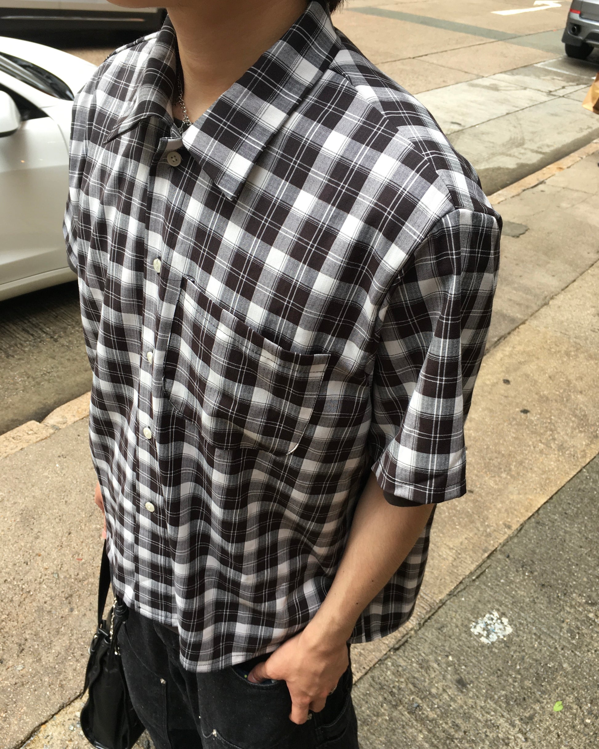london crop checked shirt (black)