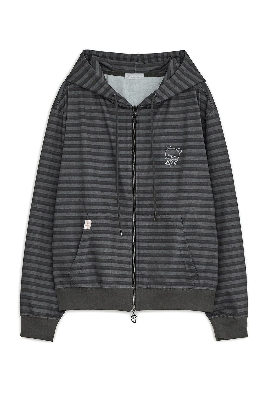 HUGYOURSKIN STRIPE KORILAKKUMA HOODIE ZIP-UP (CHARCOAL)