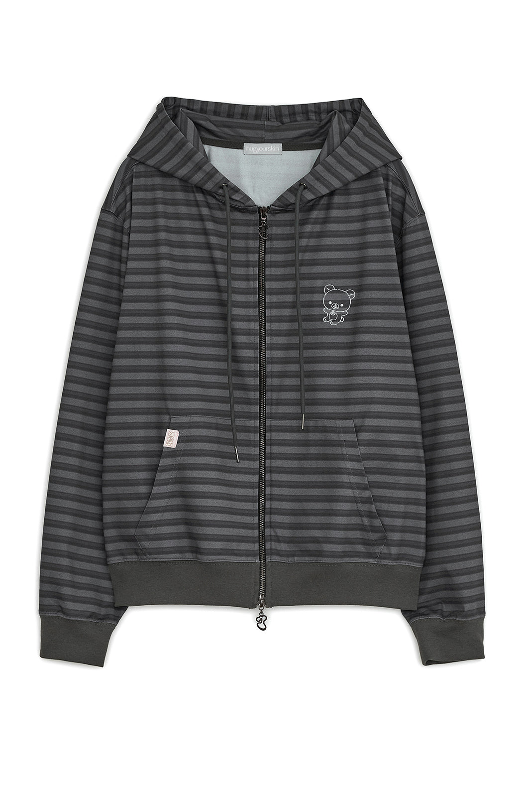 HUGYOURSKIN STRIPE KORILAKKUMA HOODIE ZIP-UP (CHARCOAL)