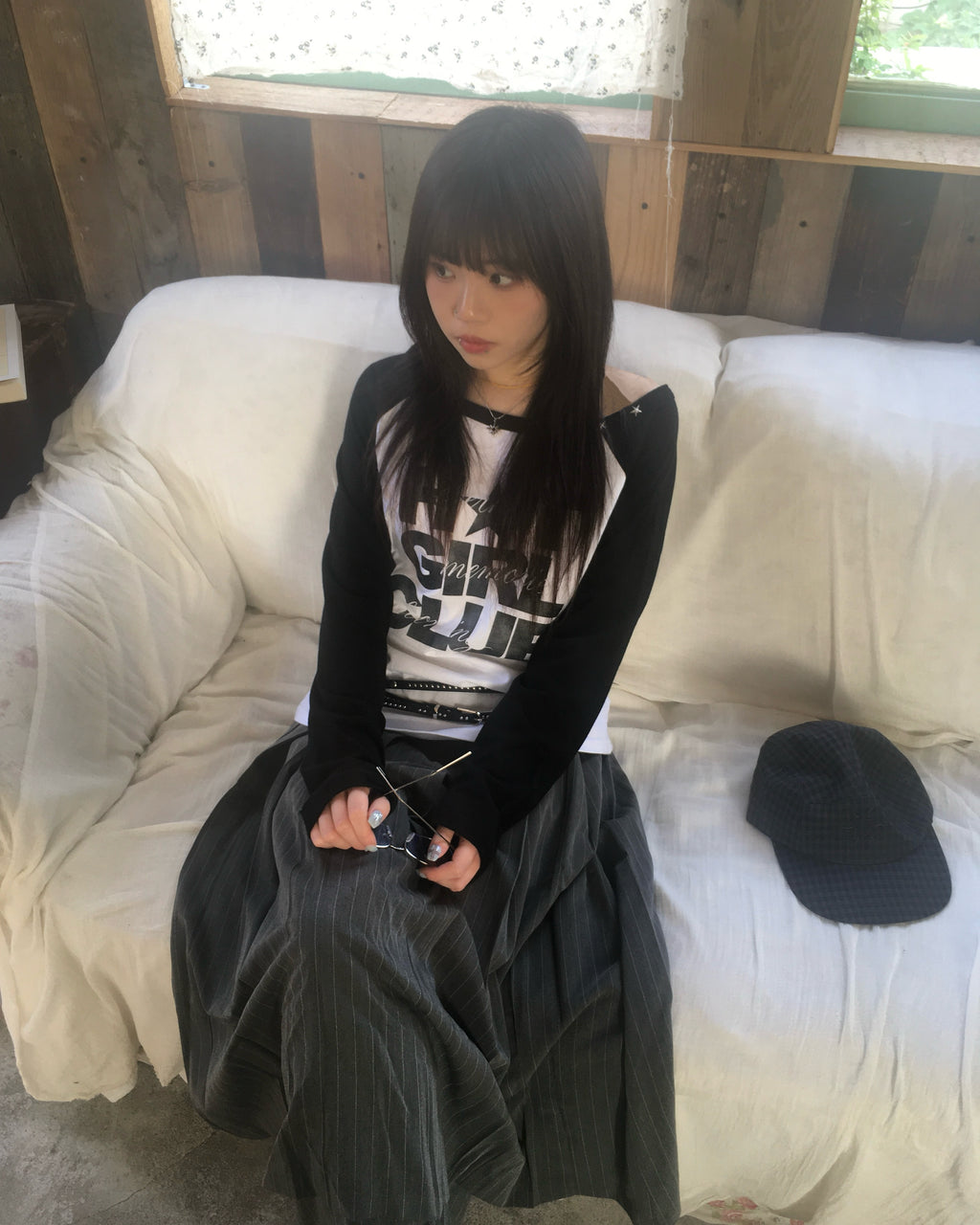 skirt stripe layered pants (grey)