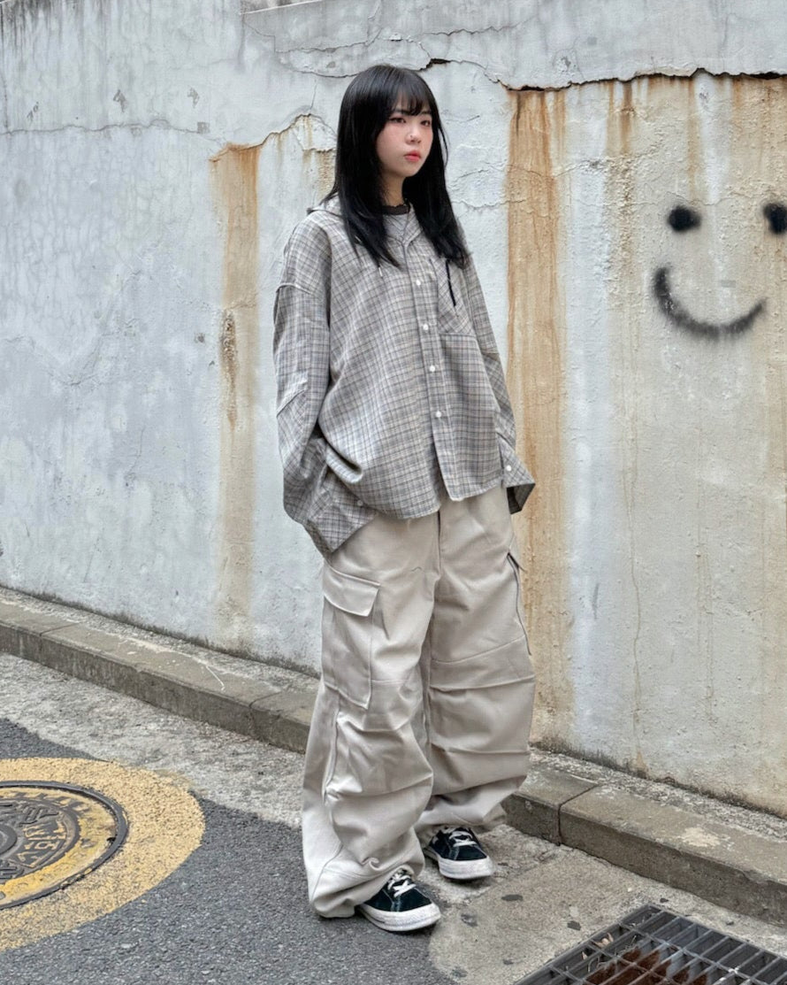 (in stock) string checked hoodie shirt (white)