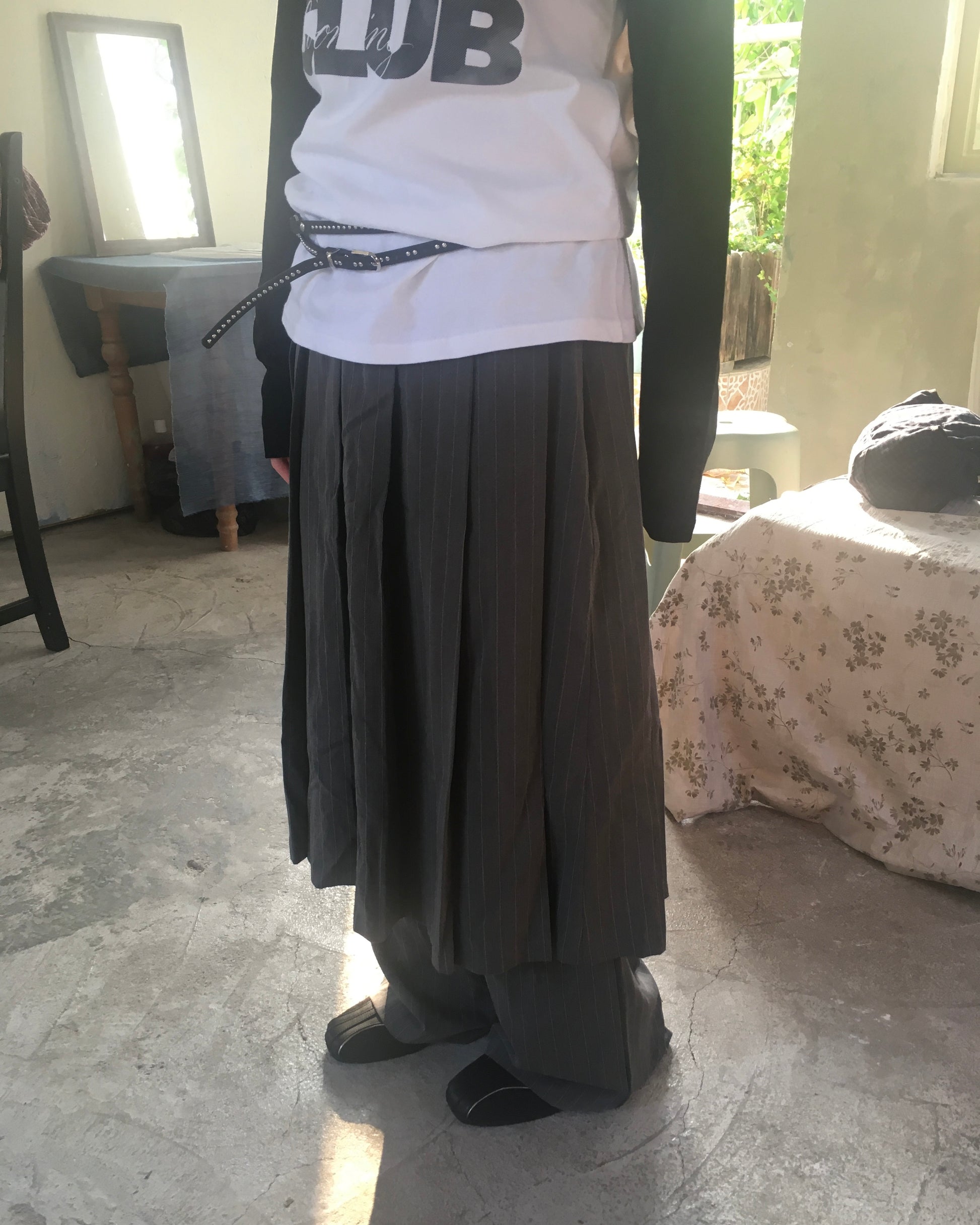 skirt stripe layered pants (grey)