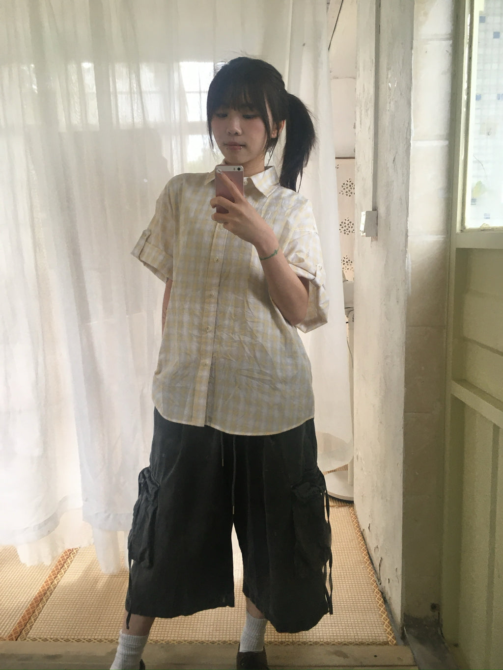check linen shirt (yellow)