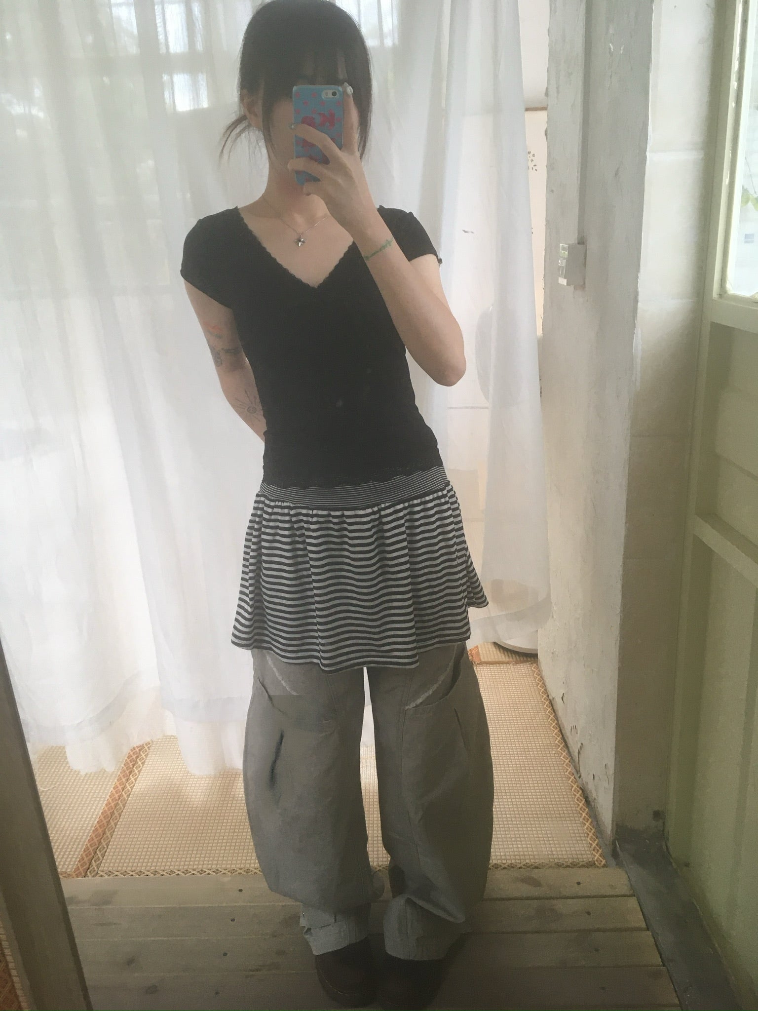 striped cotton skirt (black)