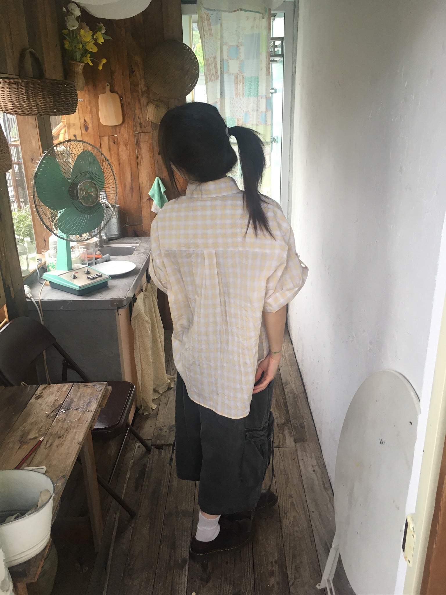 check linen shirt (yellow)