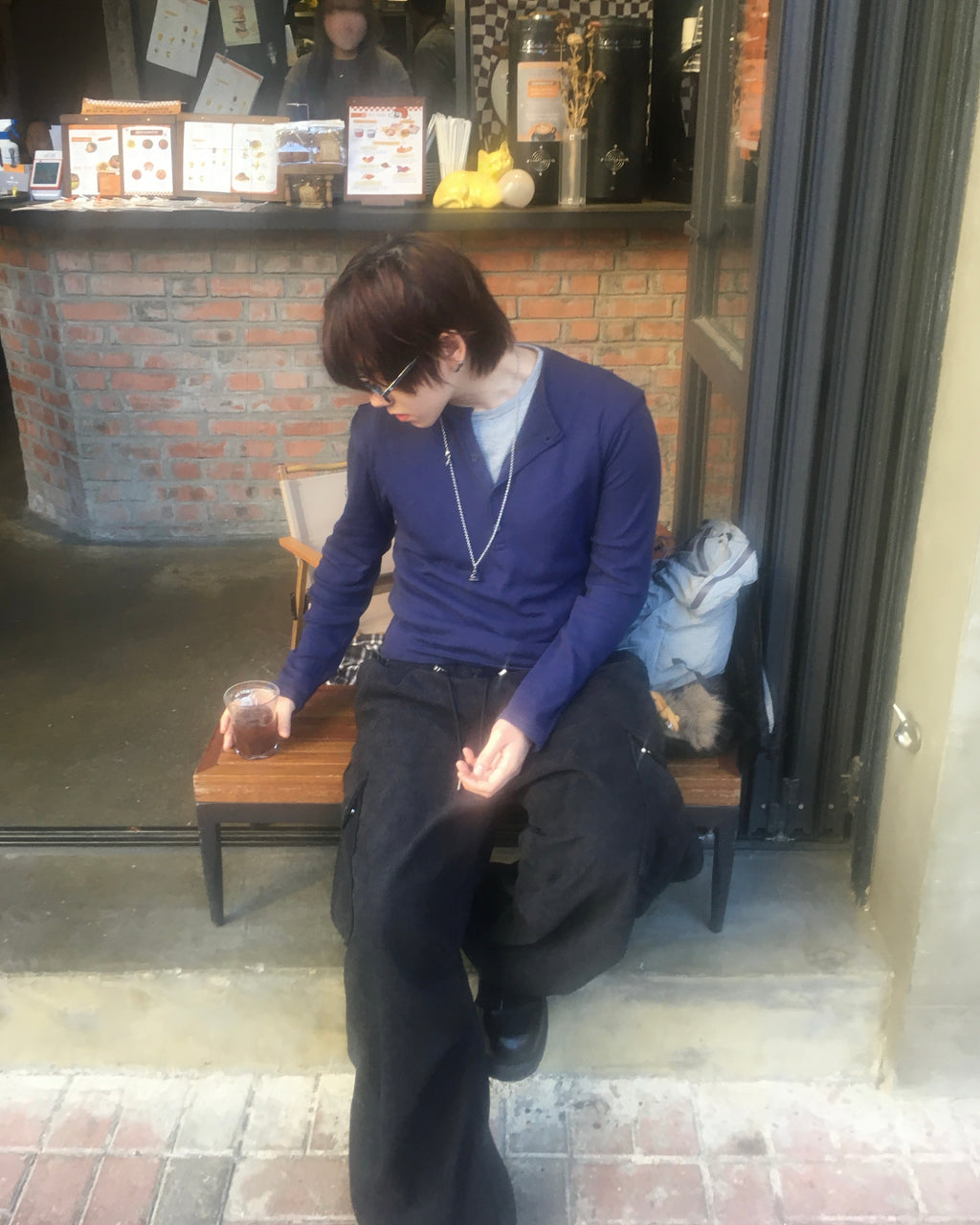 waffle henly neck shirt (navy)