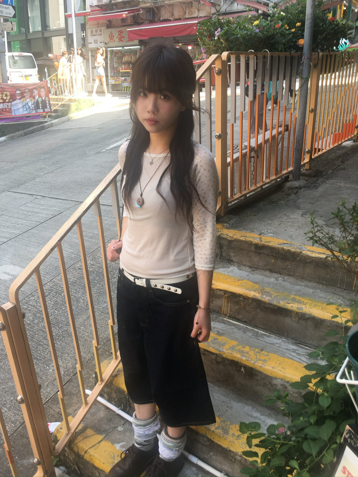 flower raglan 7 sleeve tee (cream)