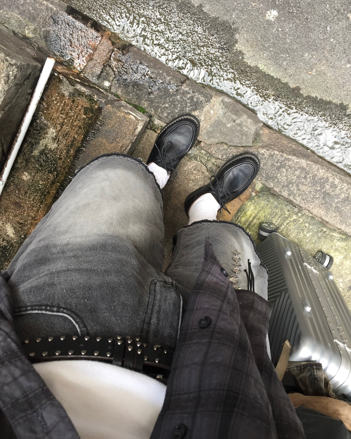 deck washed bermuda jeans (black)