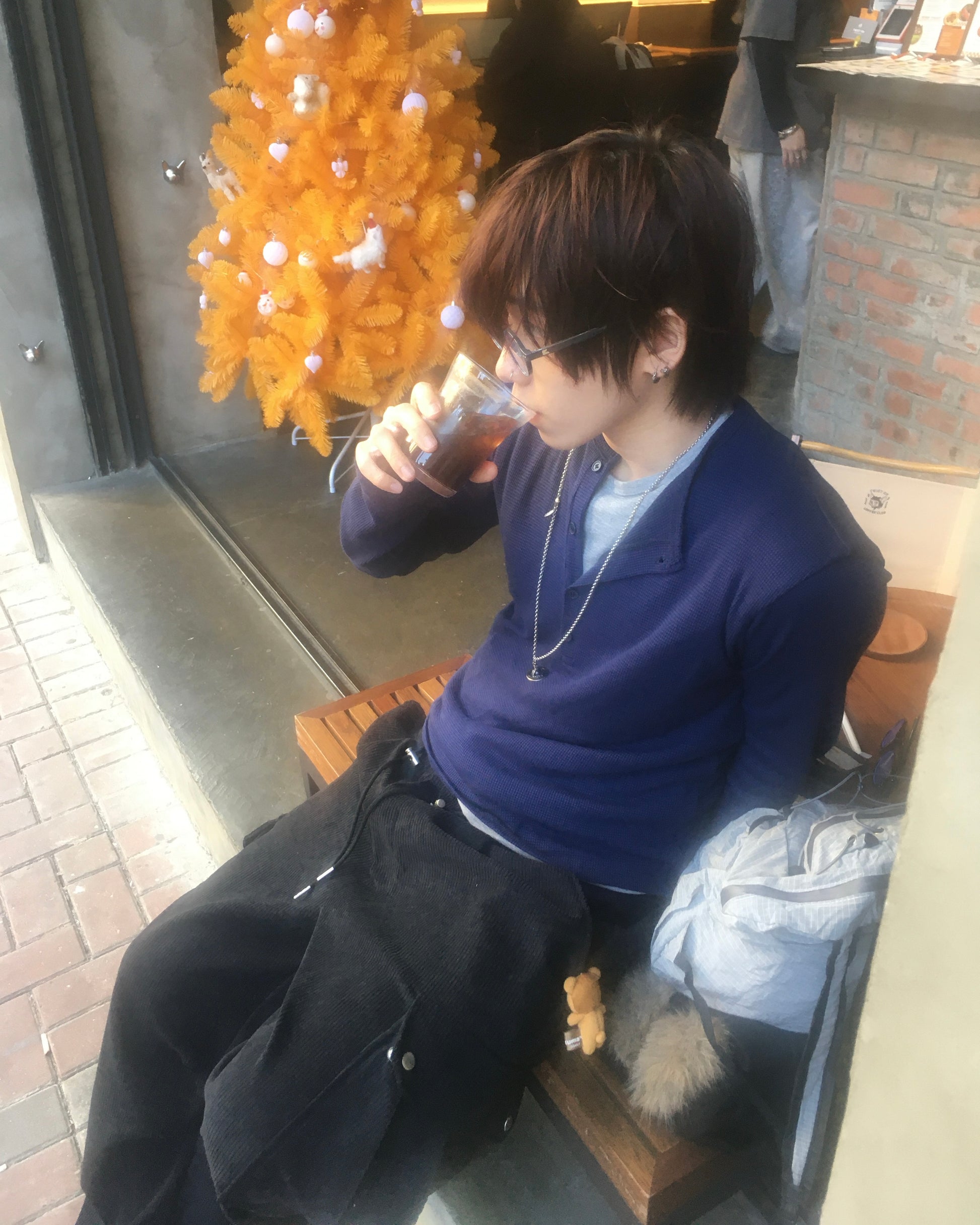 waffle henly neck shirt (navy)