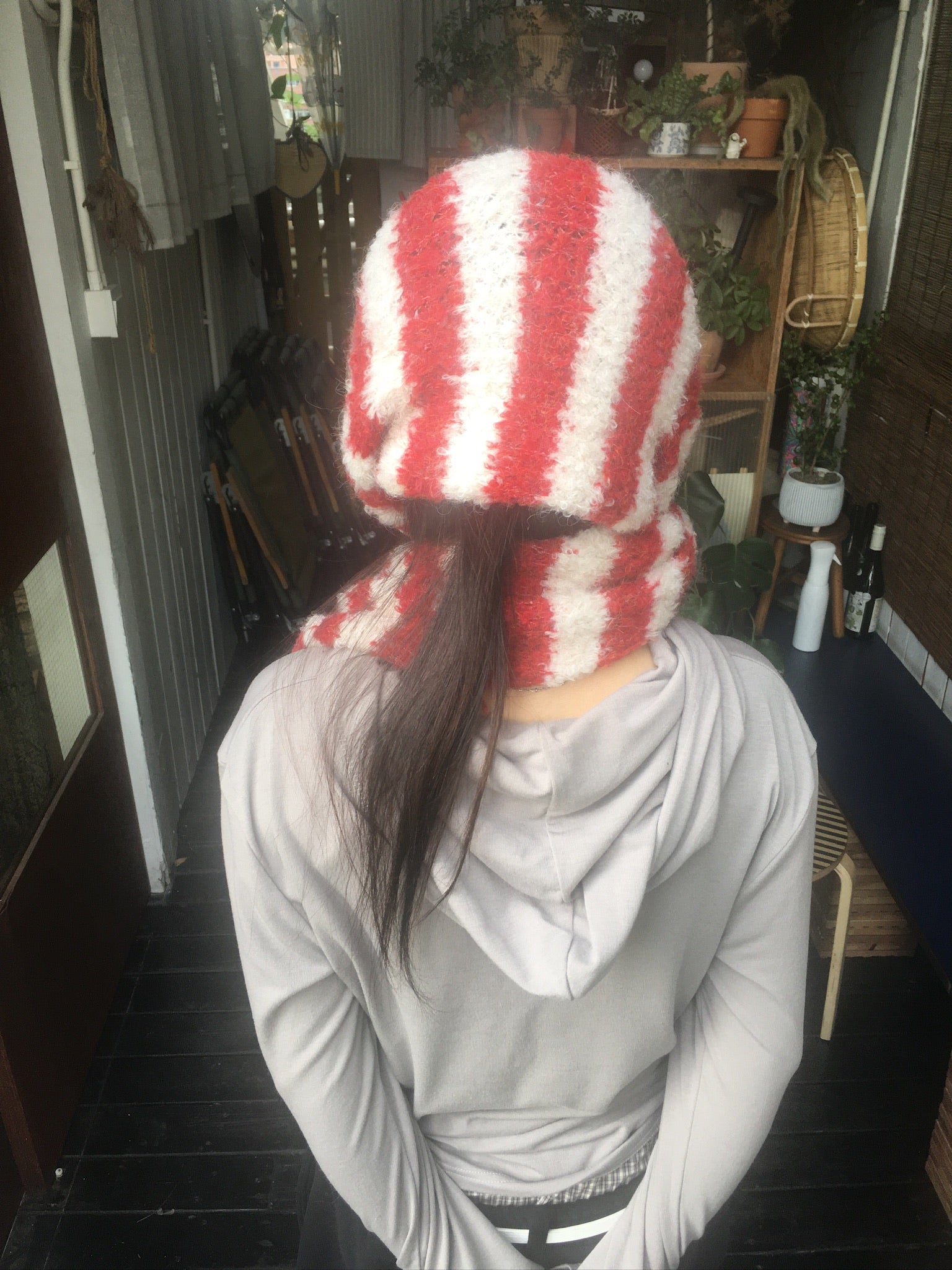 striped wool scarf (red)