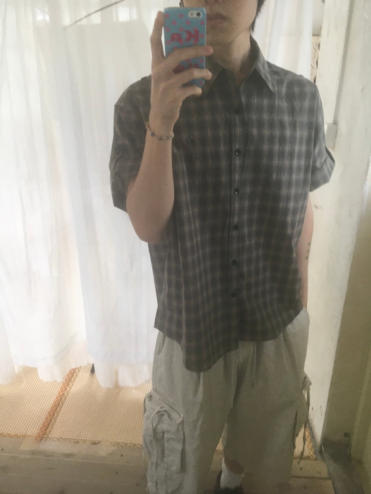 check linen shirt (charcoal)