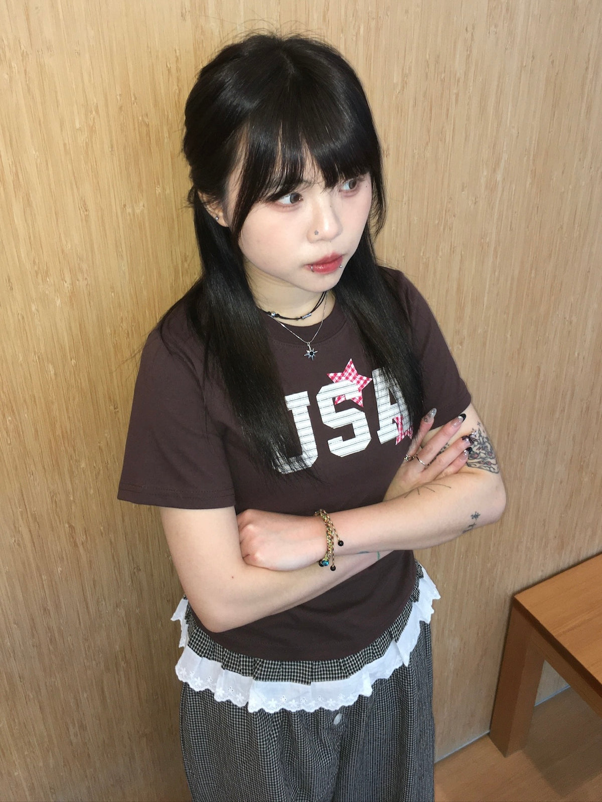 USA star crop tee (brown)