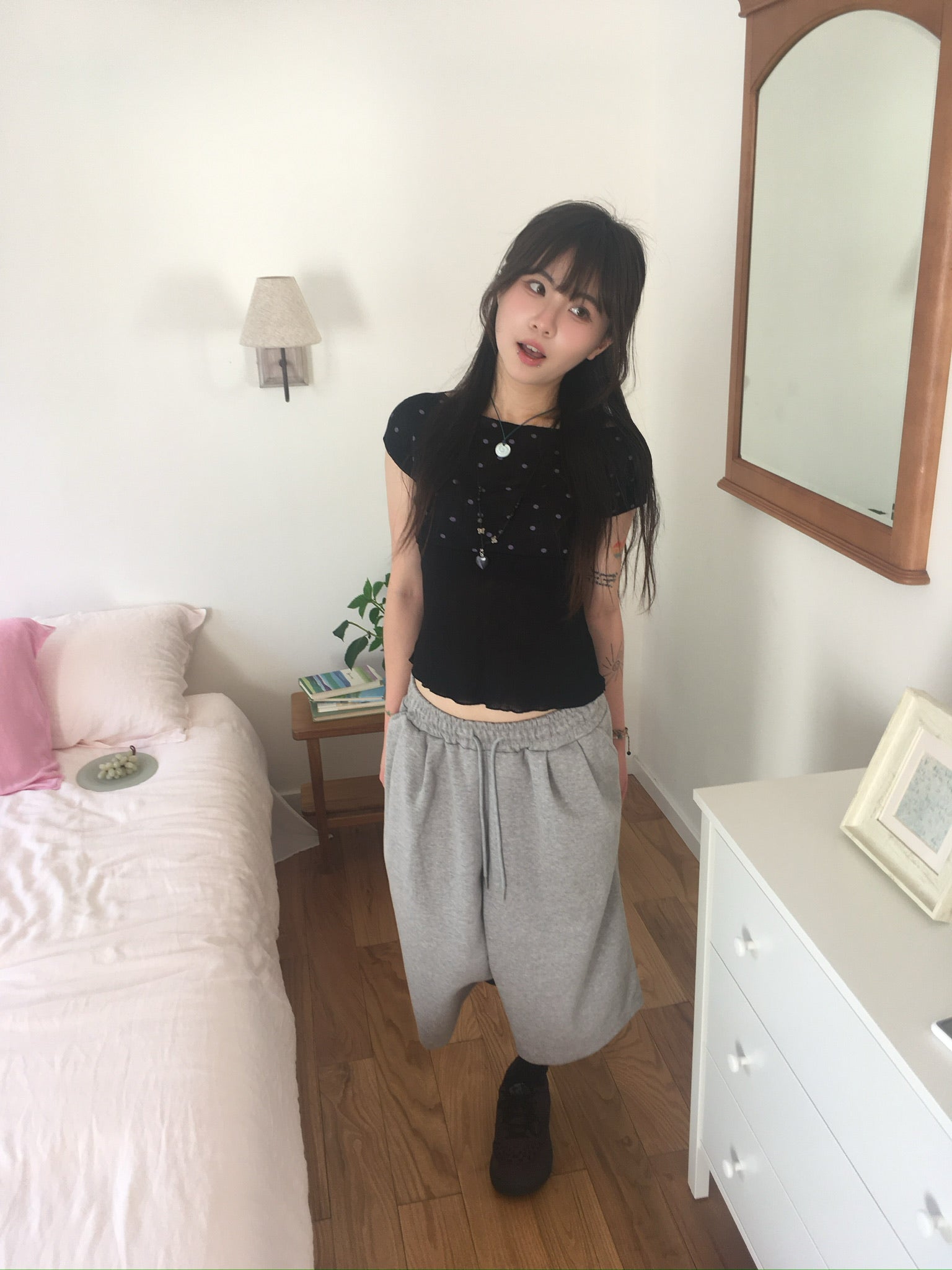 ribbed dot top (black)