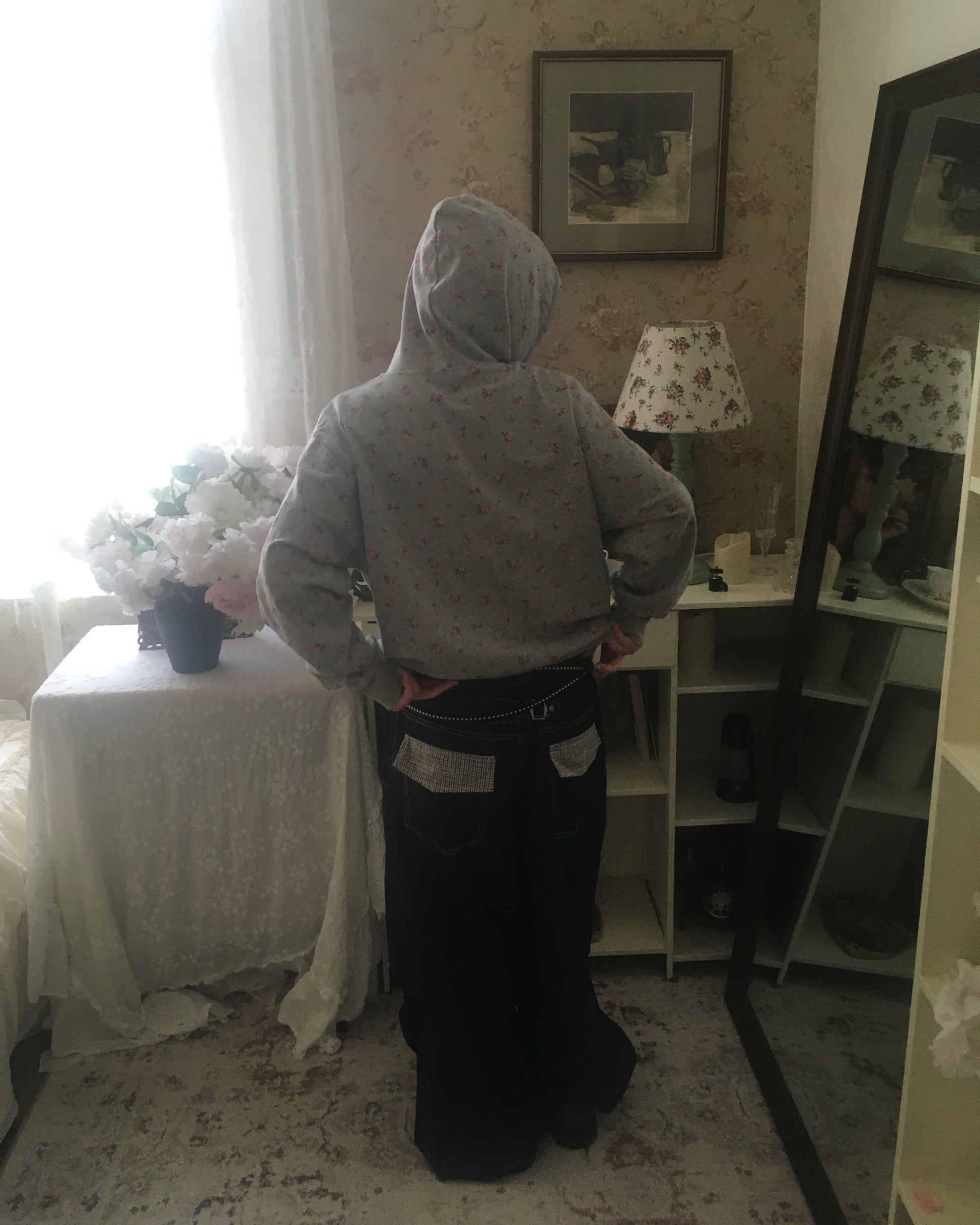 checked cinch back pants (navy)