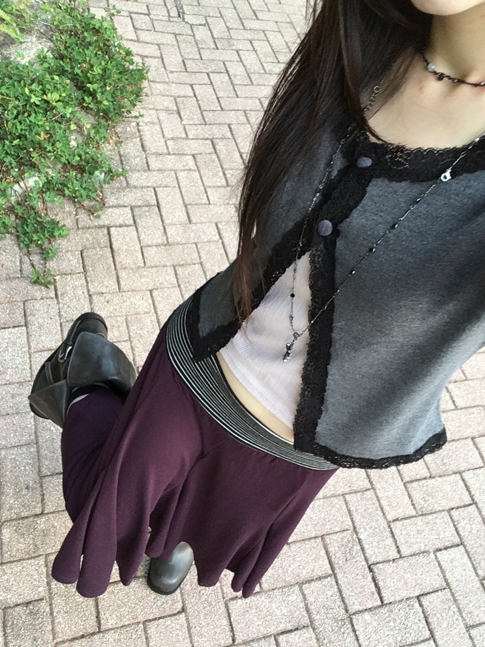 lace trim button cardigan (charcoal)