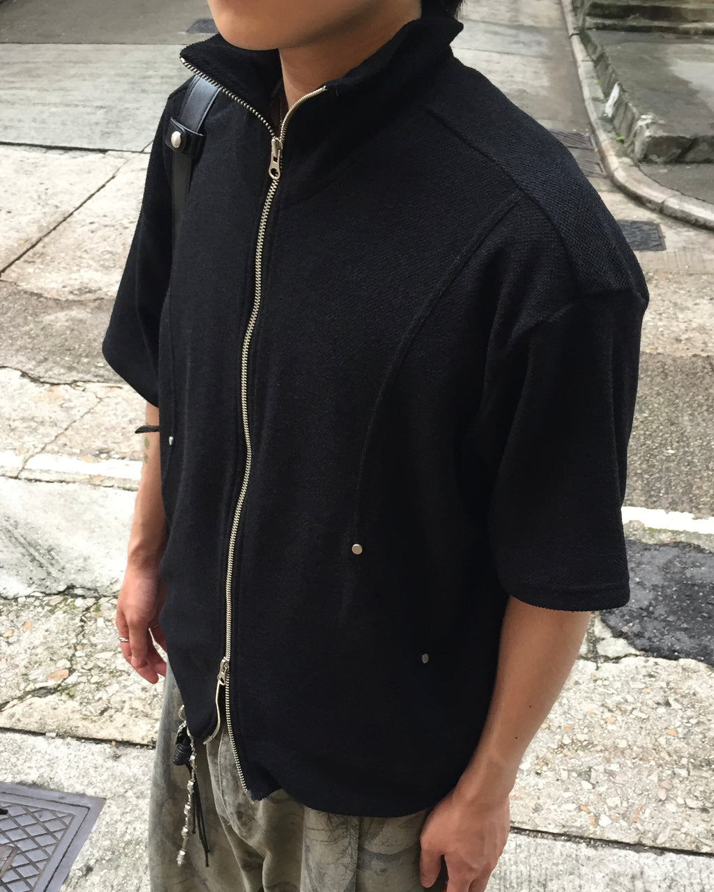 (in stock) kai knit zip-up (black) (2-way)