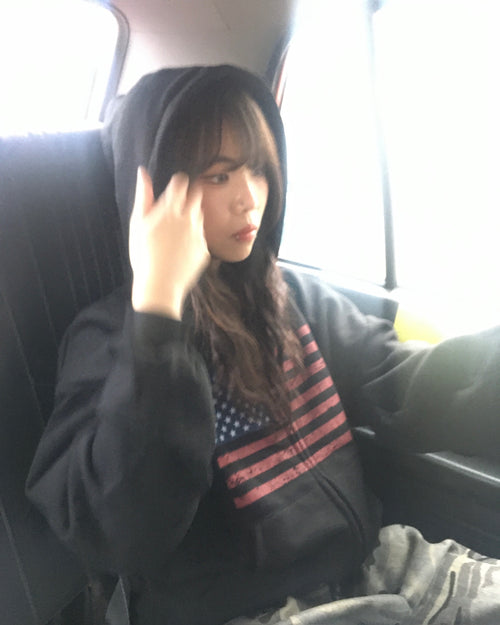 USA crop zip-up hoodie (black)