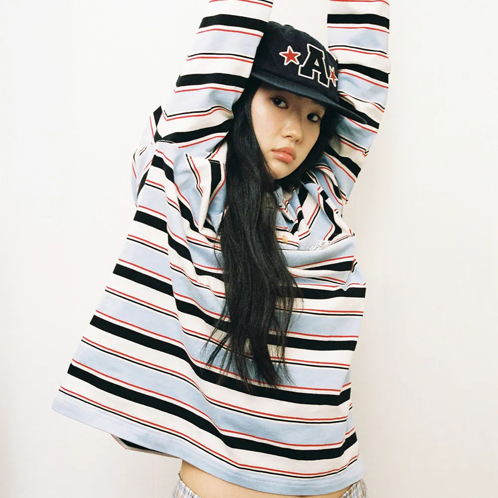 AEAE STRIPE PK T-SHIRTS (SKY BLUE)