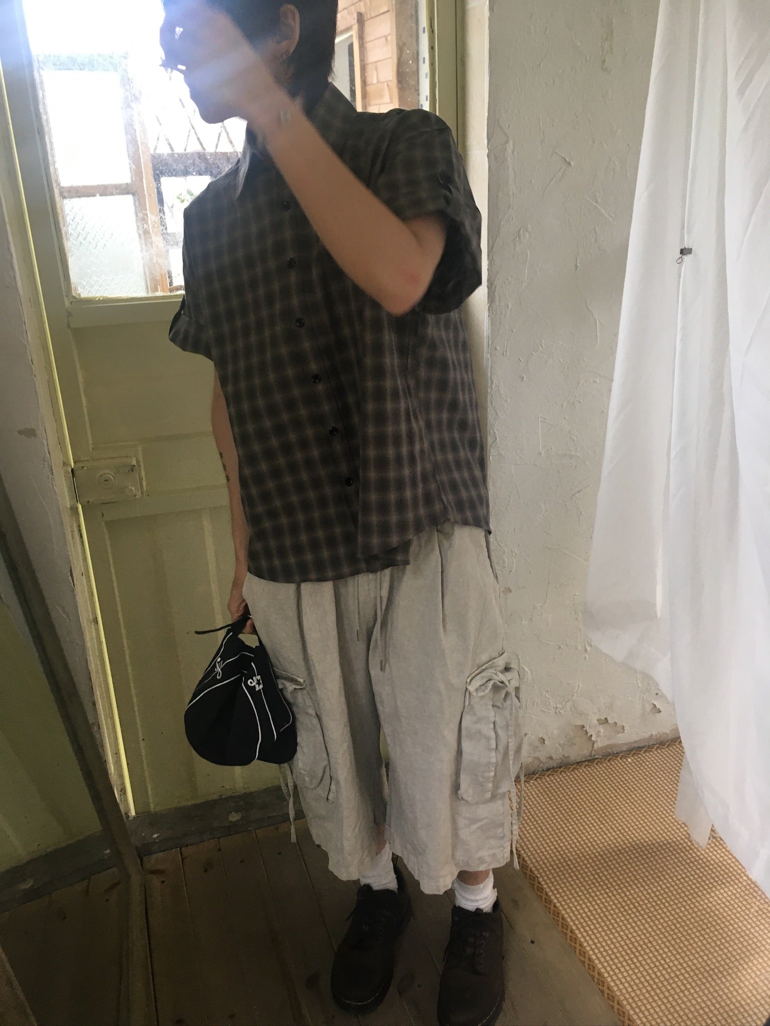 check linen shirt (charcoal)